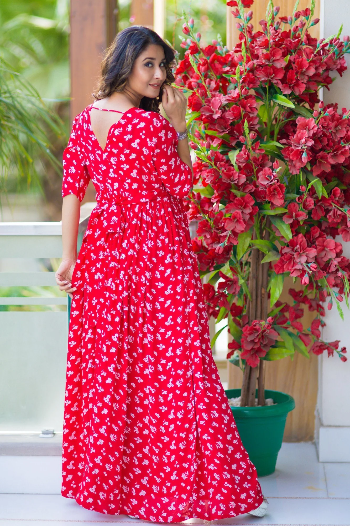 SO - Chic Red Floral Maternity & Nursing Wrap Dress-Pay - Chenance
