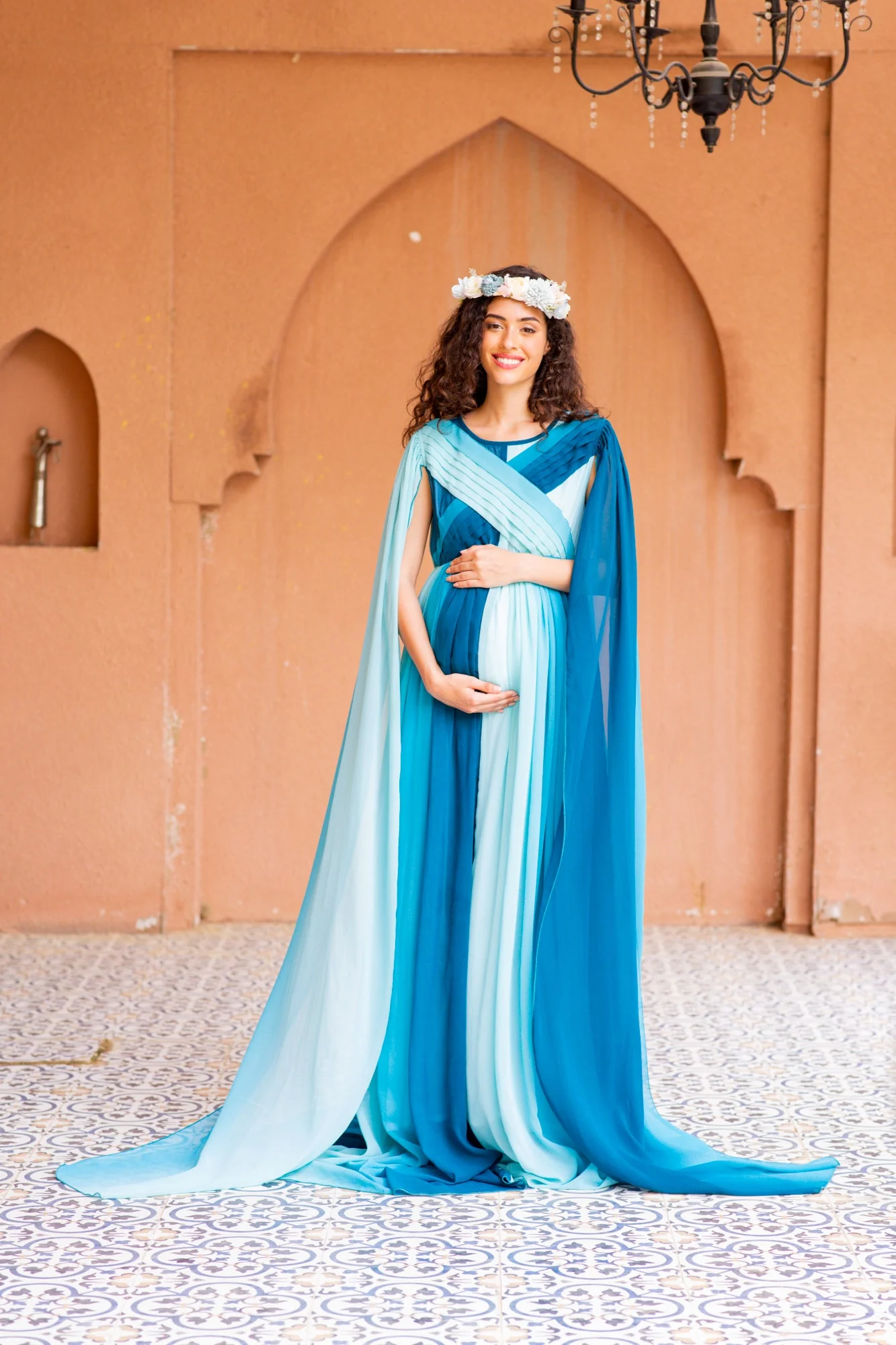 Victoria Blue Monochromatic Maternity Trail Photoshoot Gown - Chenance