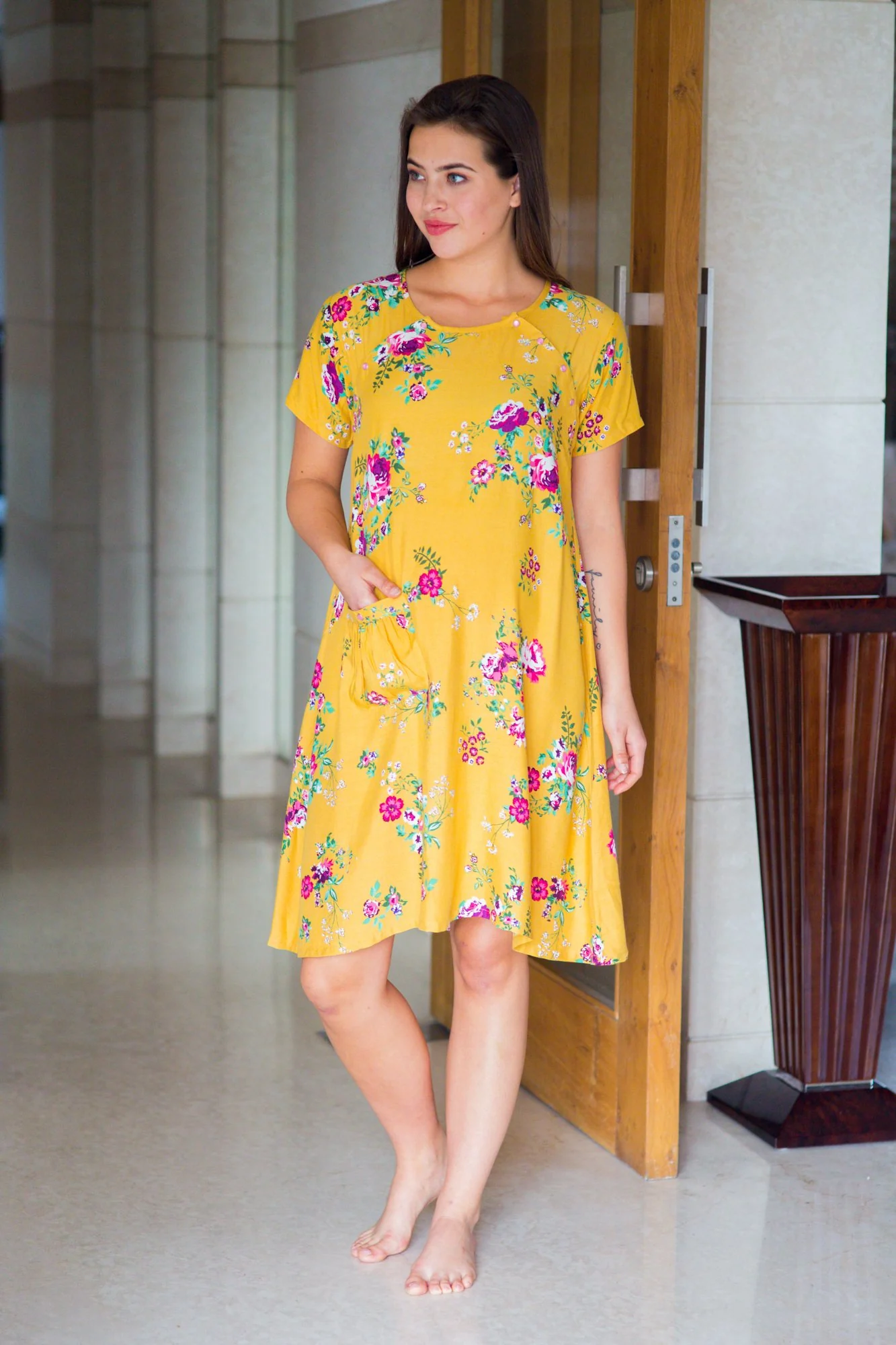 Sunrise Shoulder Snap Maternity & Nursing Dress / Delivery Gown/ Night Dress - Chenance