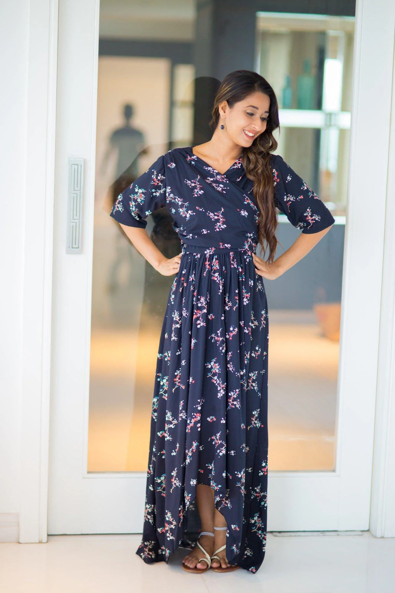 Twilight Floral Hi-Low Maternity & Nursing Wrap Dress - Chenance