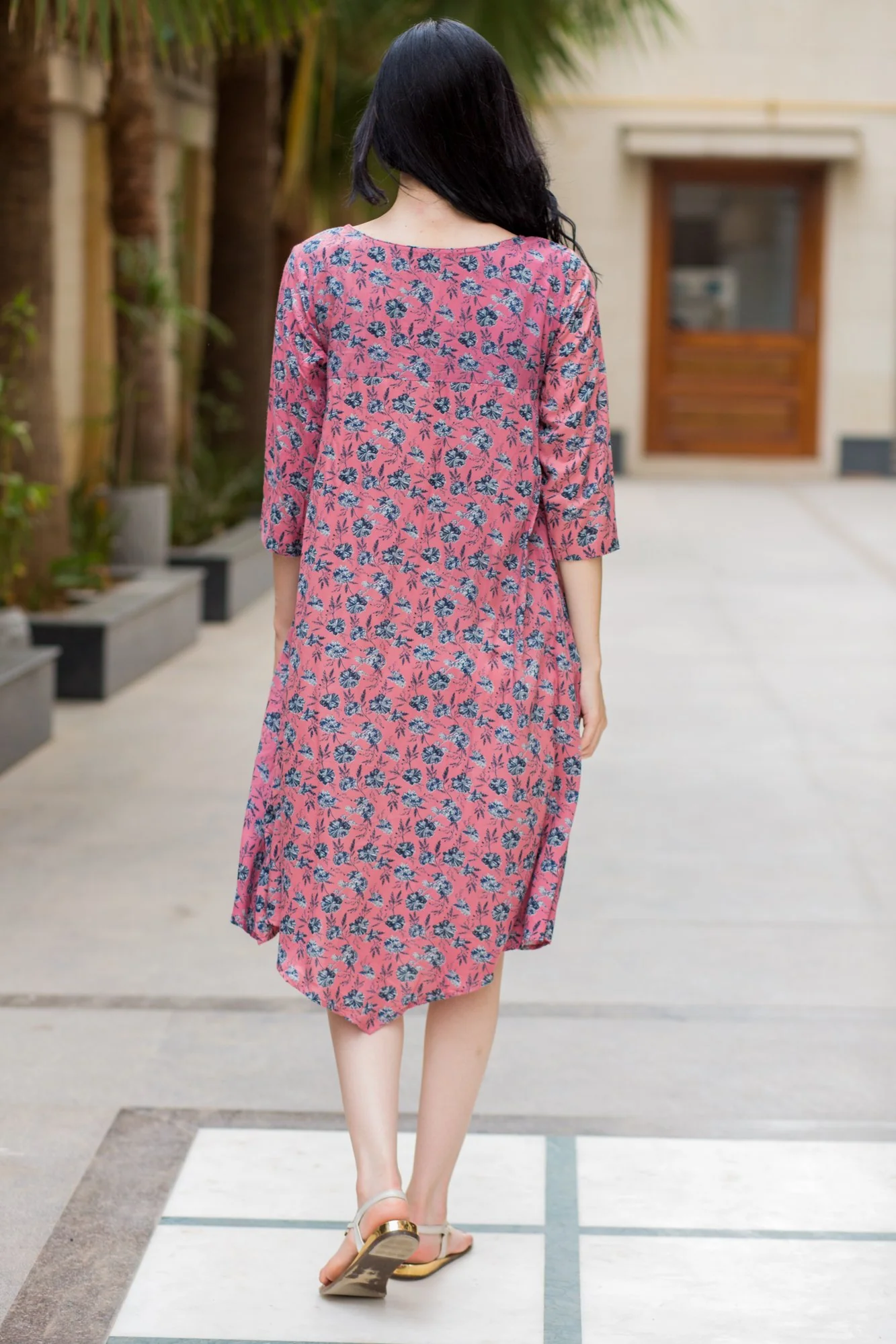 Peachy Floral Maternity & Nursing Horizontal Zip Dress - Chenance