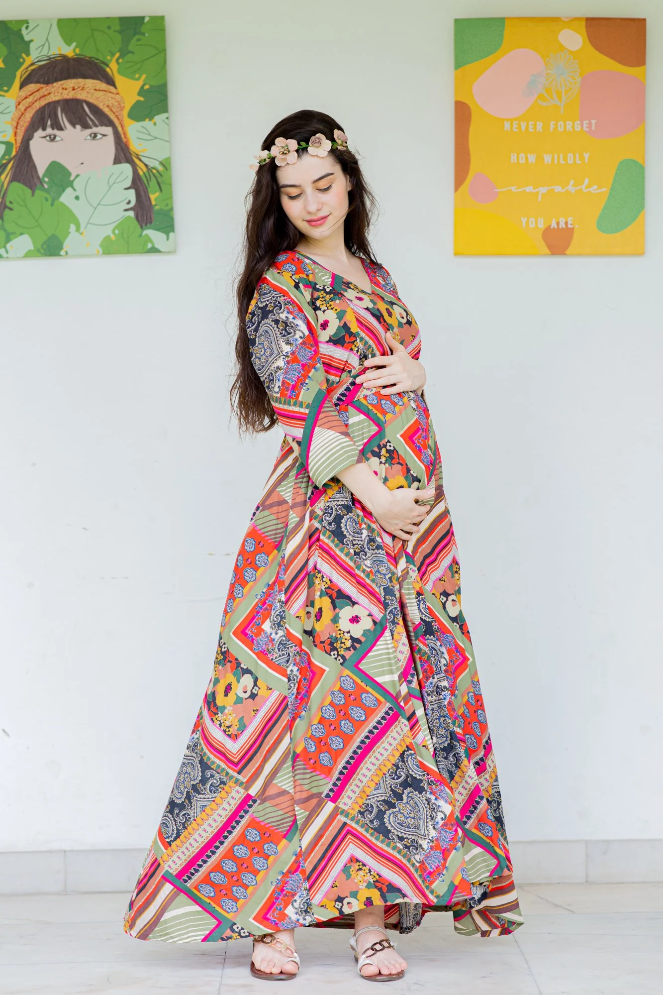 Abstract Queen Concealed Zip Maternity & Nursing Maxi - Chenance