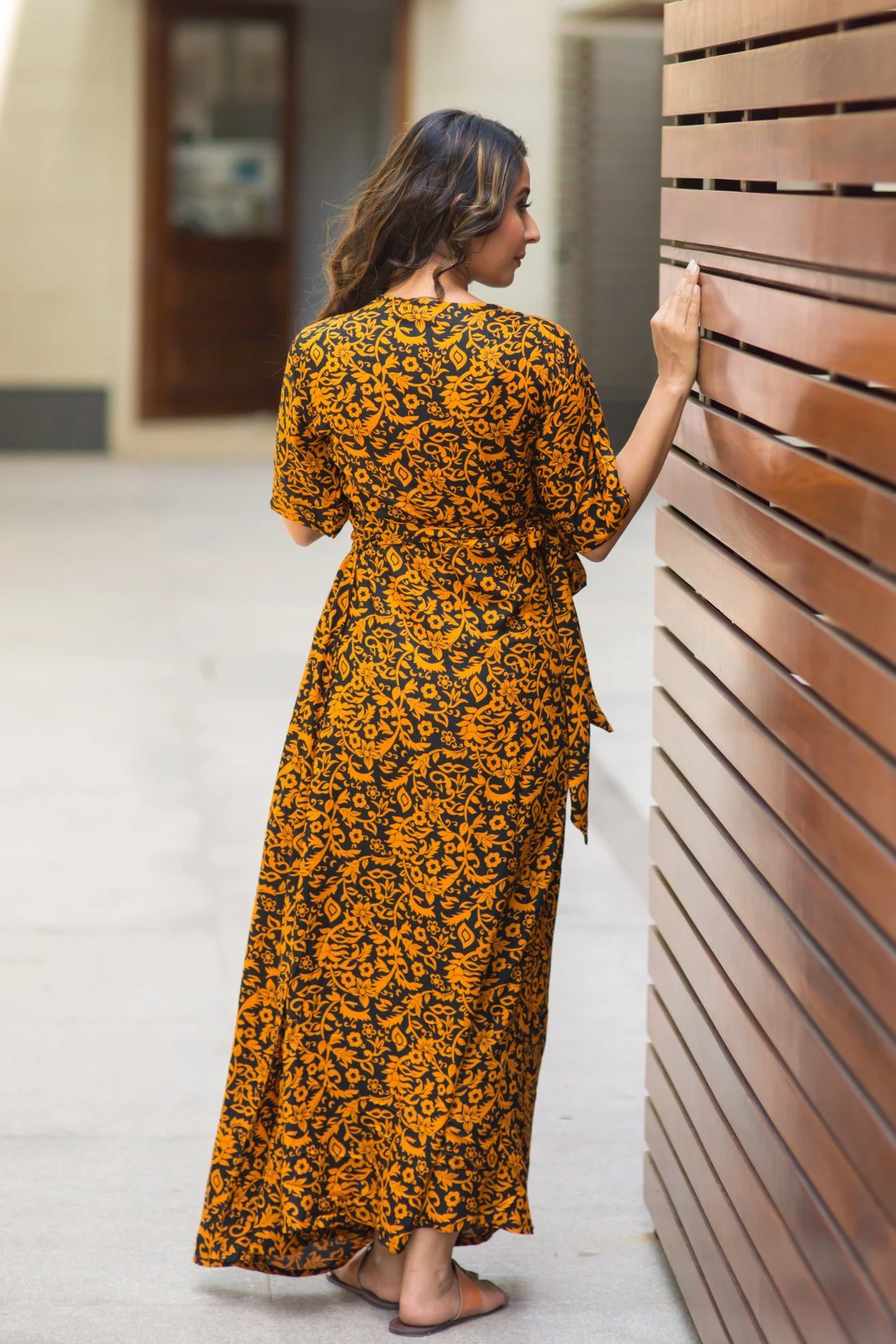 Tangerine Print Longline Nursing Angrakha Dress - Chenance