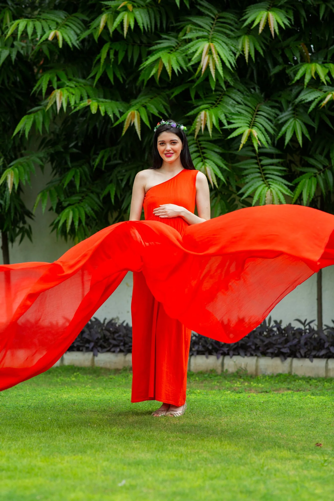 Tangerine Orange Trail Maternity Photoshoot Gown - Chenance