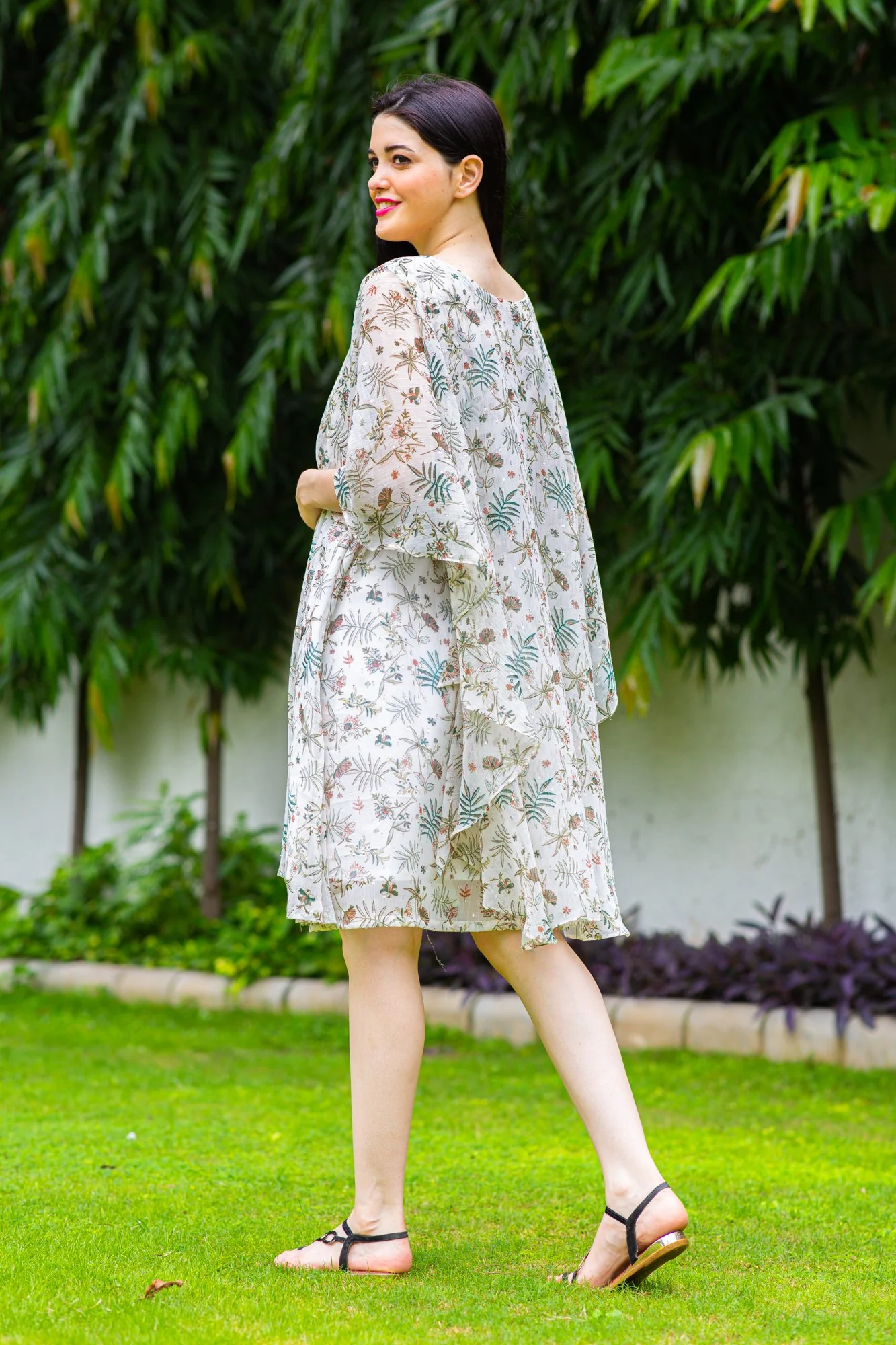 Angelic Leafy Maternity & Nursing Flap Dress - Chenance