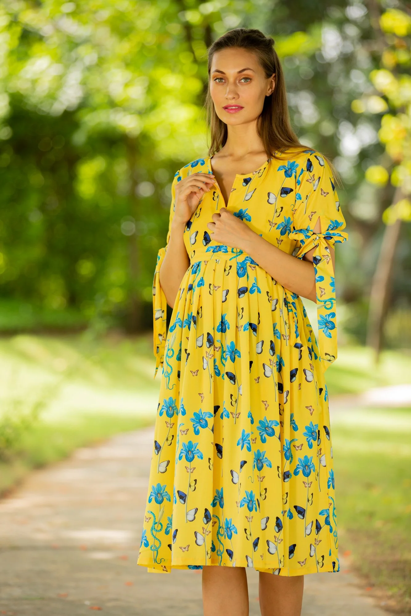Sunshine Aqua Maternity & Nursing Tie Dress - Chenance