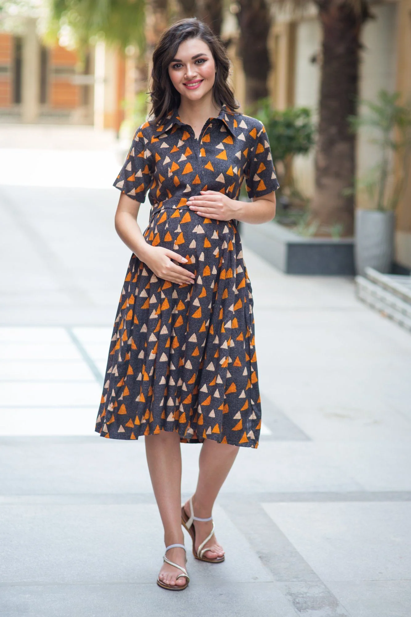 Orange Coco Triangle Maternity & Nursing Dress - Chenance