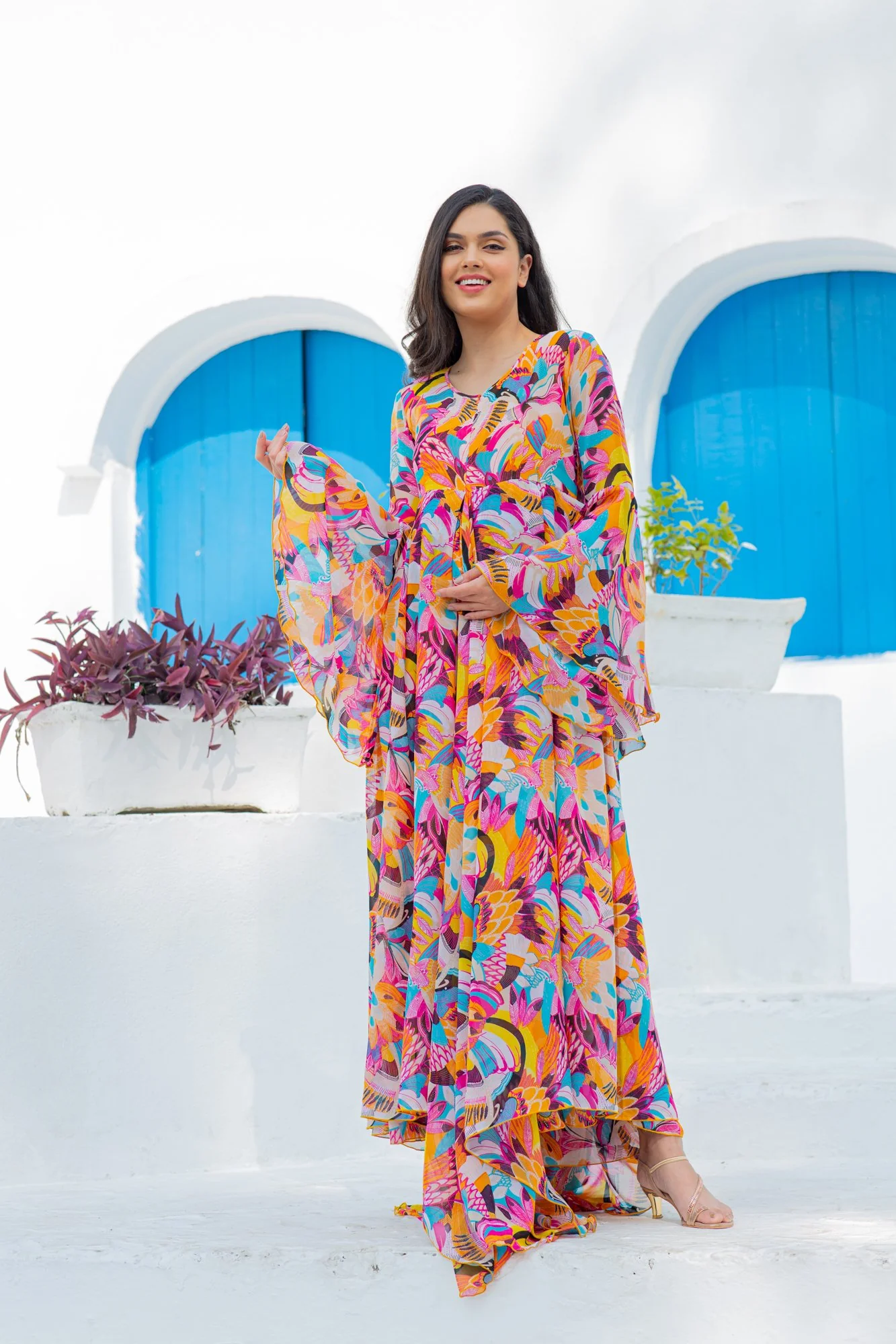 Vibrant Boho Maternity & Nursing Flair Concealed Zip Dress - Chenance