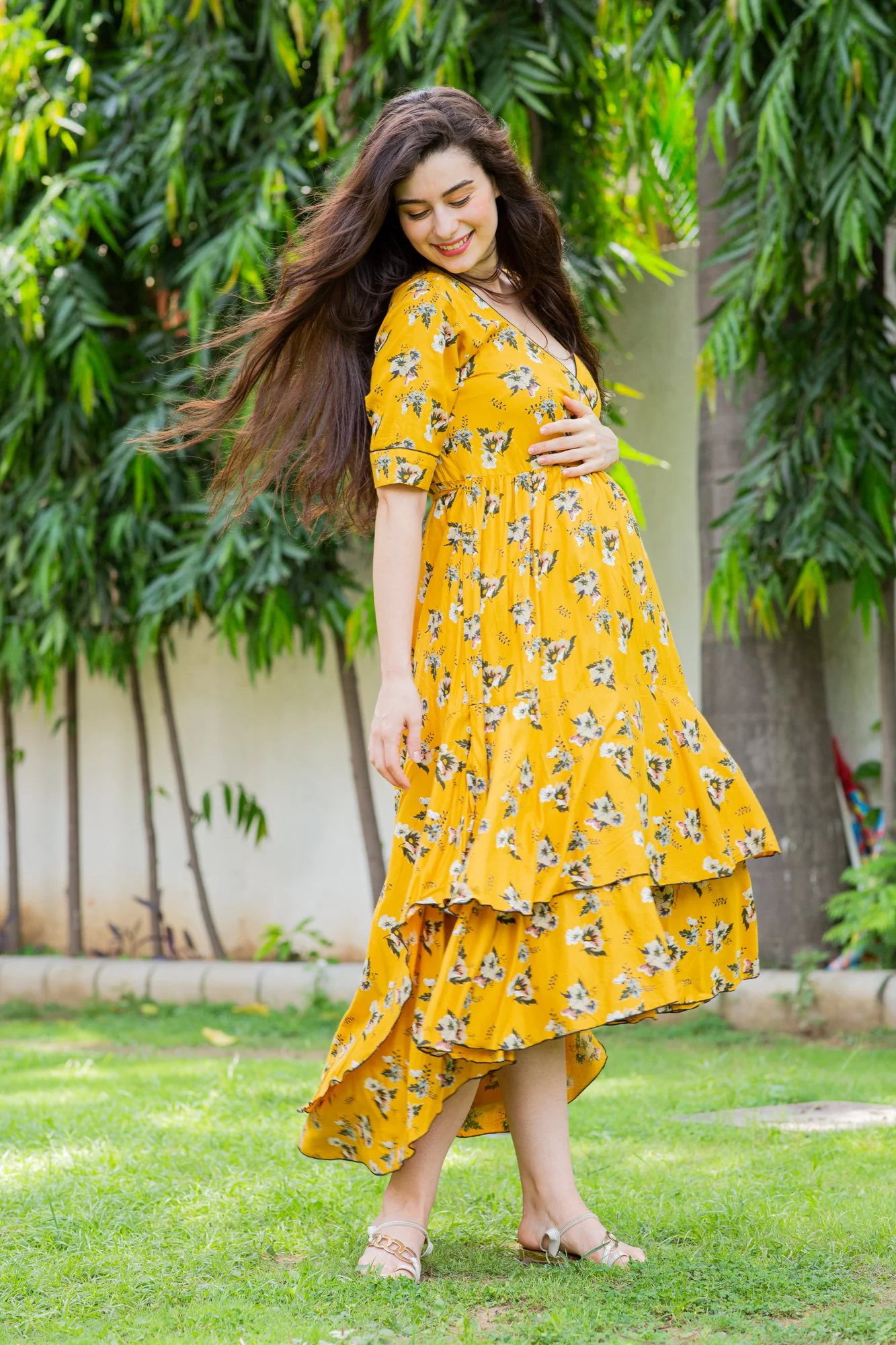 Sunny Pattern Maternity & Nursing Flair Dress - Chenance