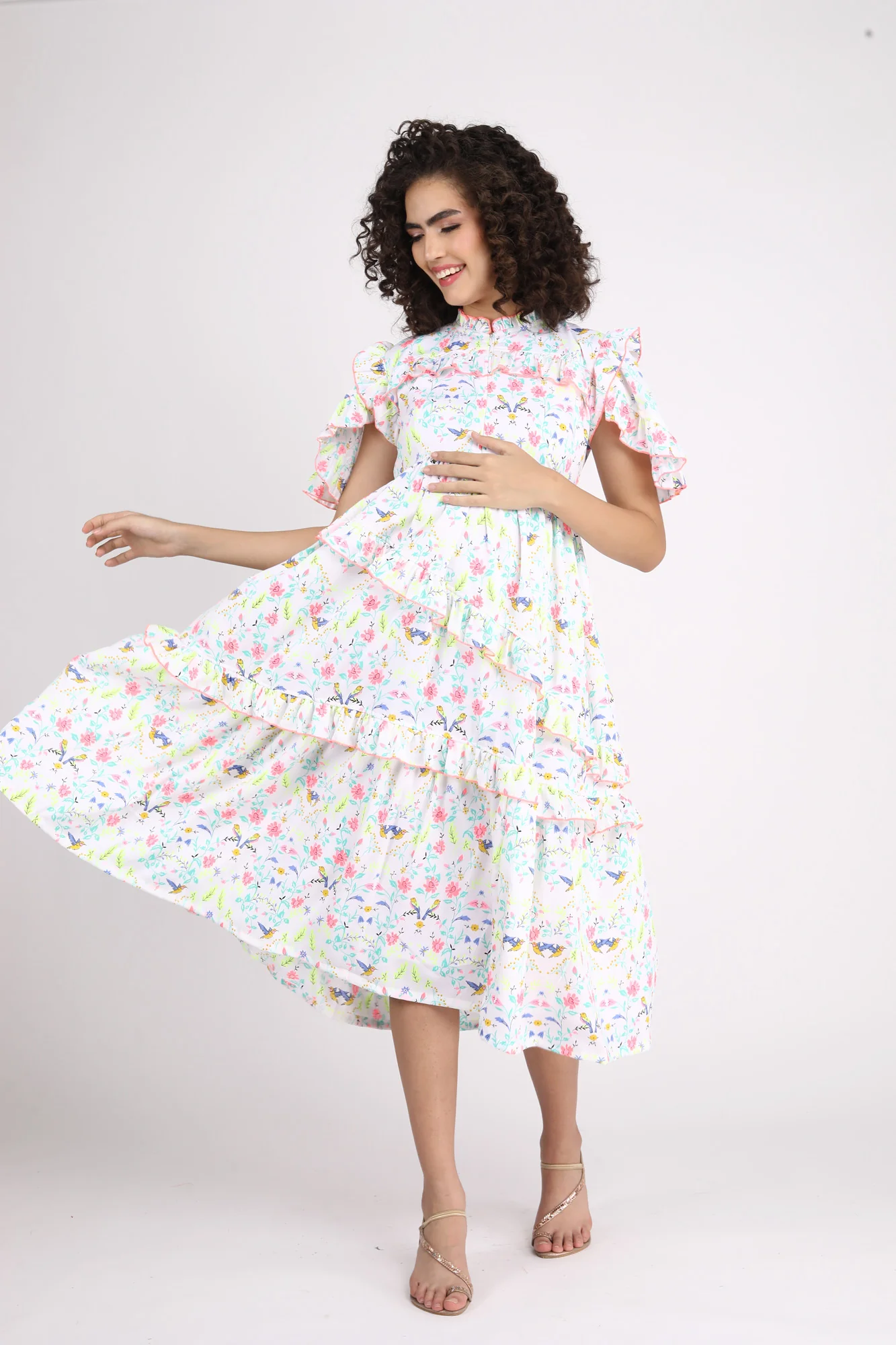 Eden Tropical Maternity & Nursing Frill Dress - Chenance