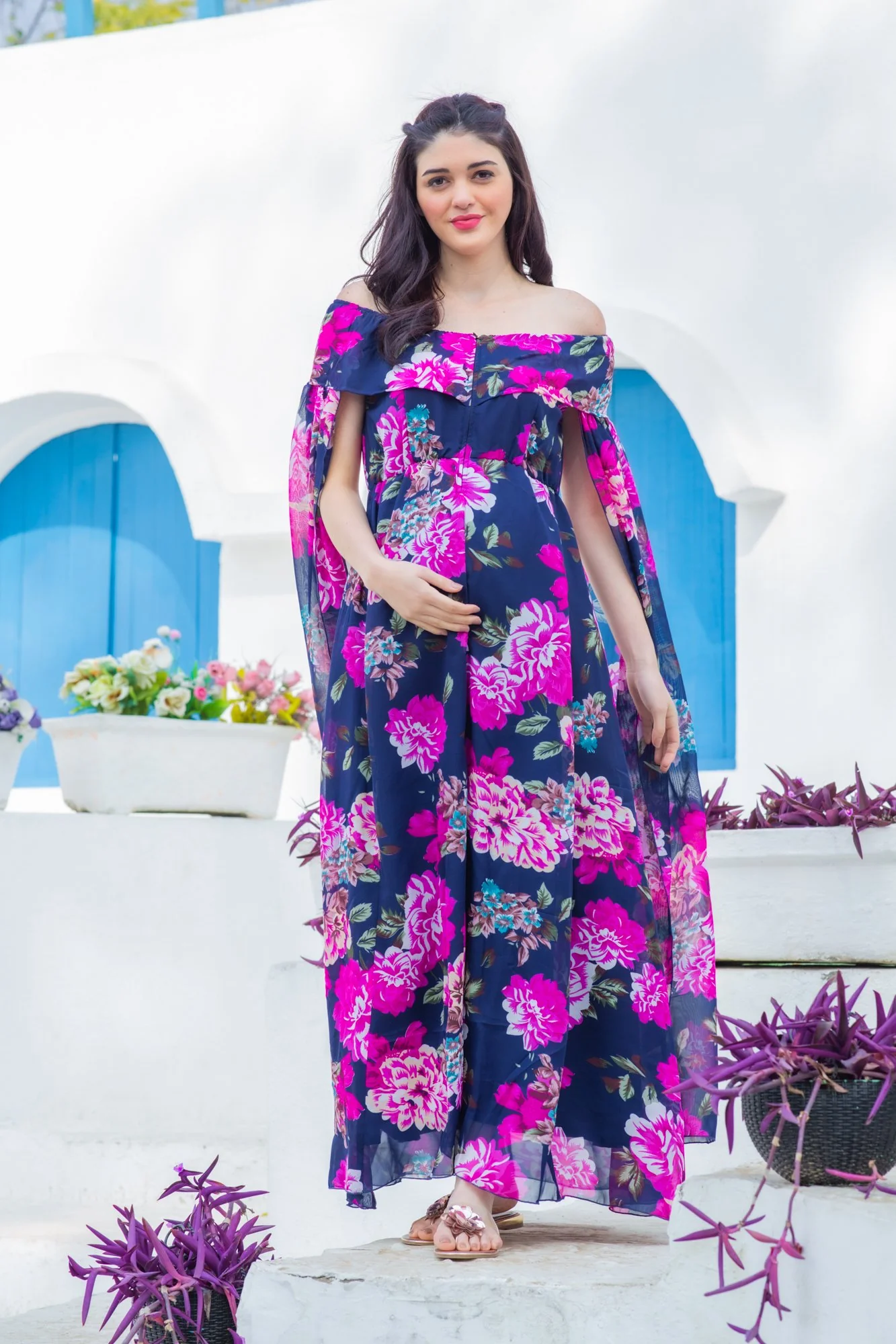 Crystal Noir Flying Sleeves Maternity Dress - Chenance