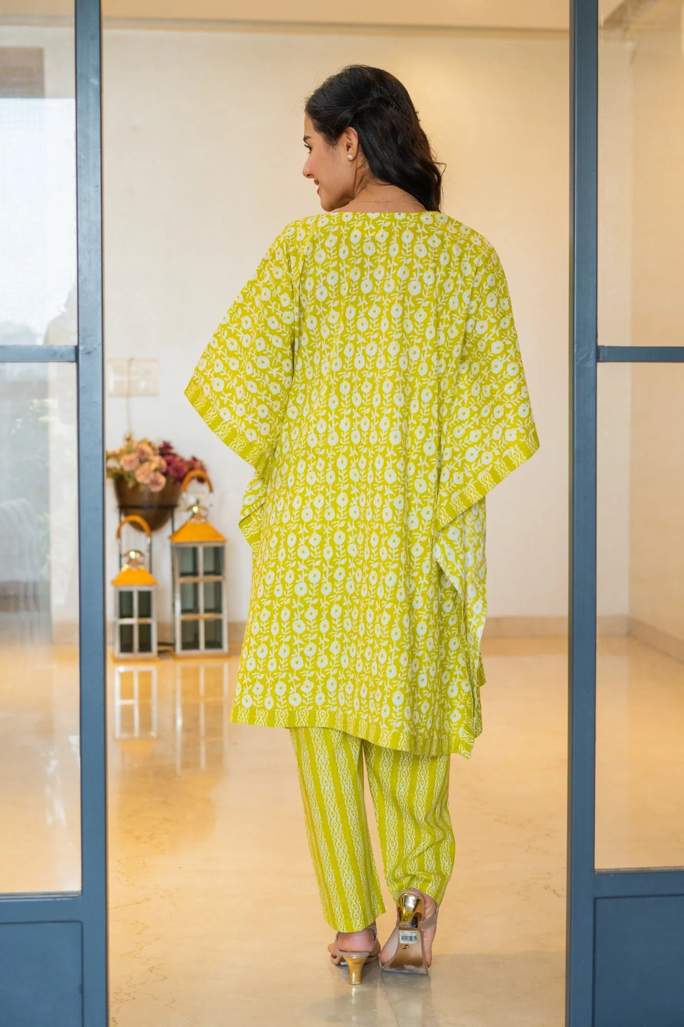 Beautiful Lime Green Maternity & Nursing Kaftan Coord Set (100% Cotton) (2 pc) - Chenance