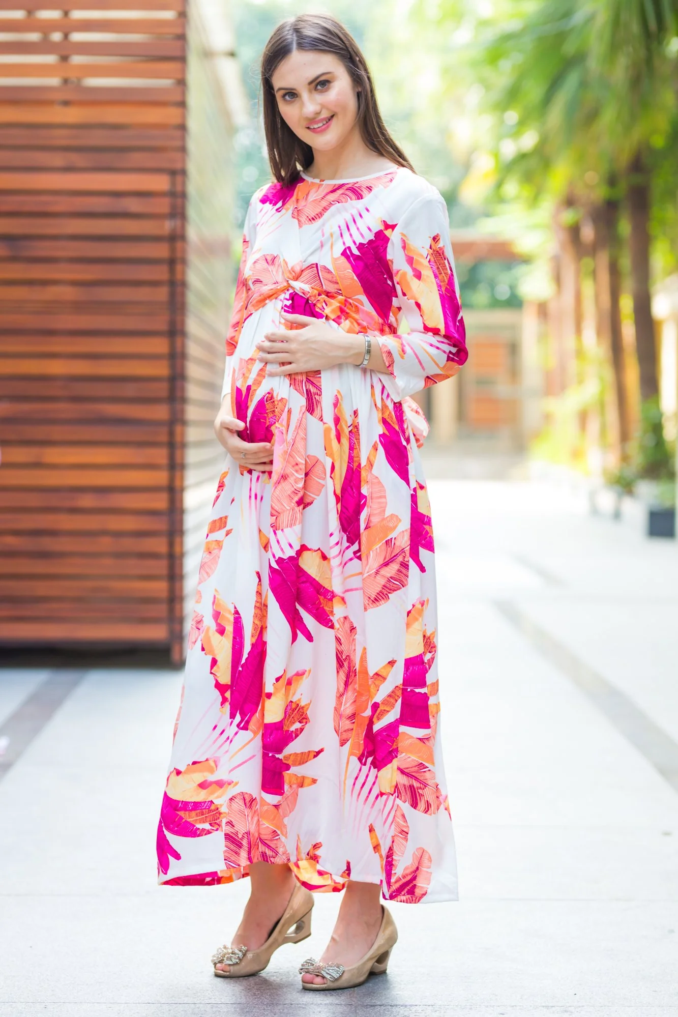 Tangy Floral Knot Maternity Midi Dress - Chenance