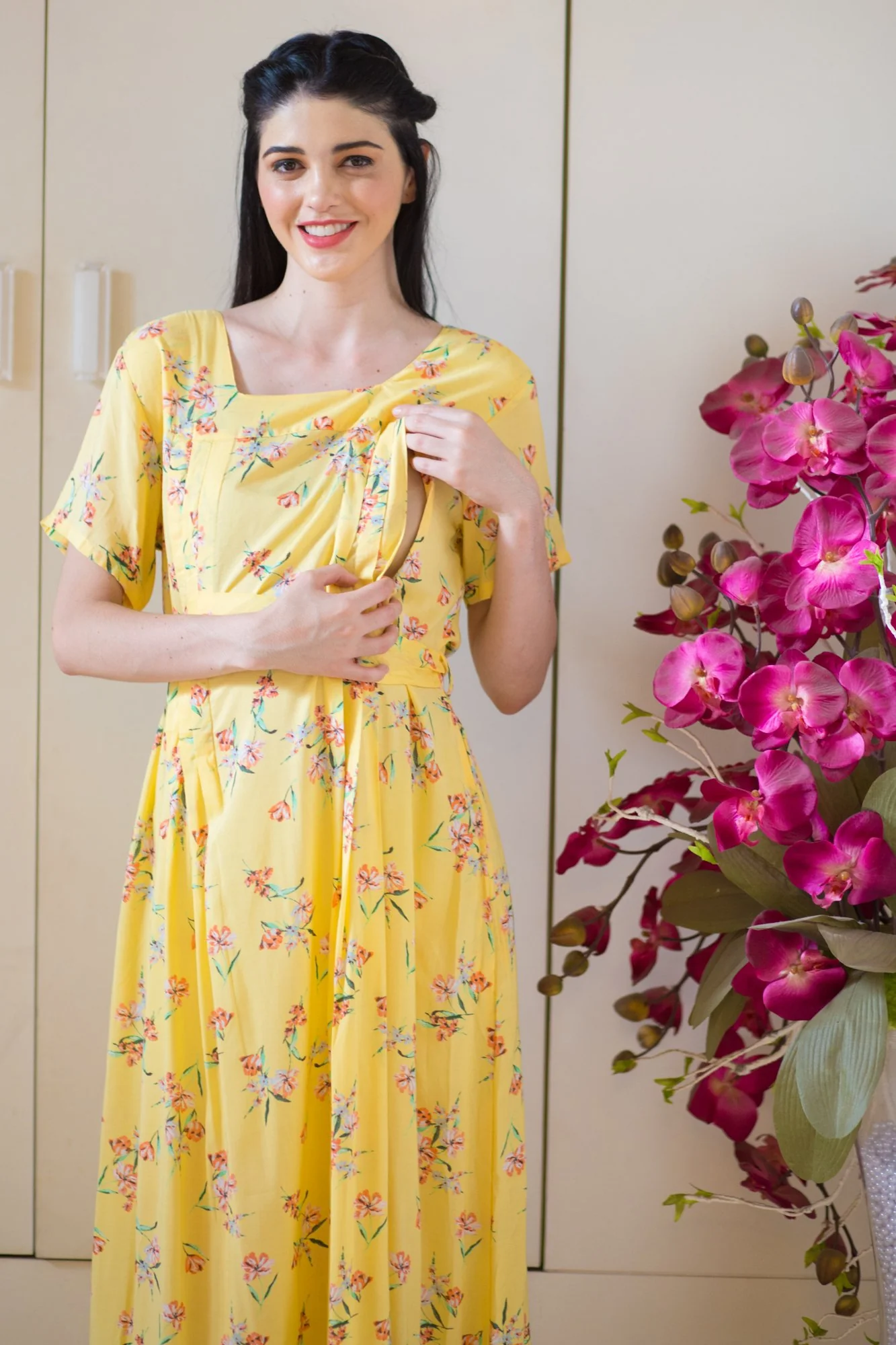 Marigold Maternity & Nursing Concealed Zips Night Dress - Chenance