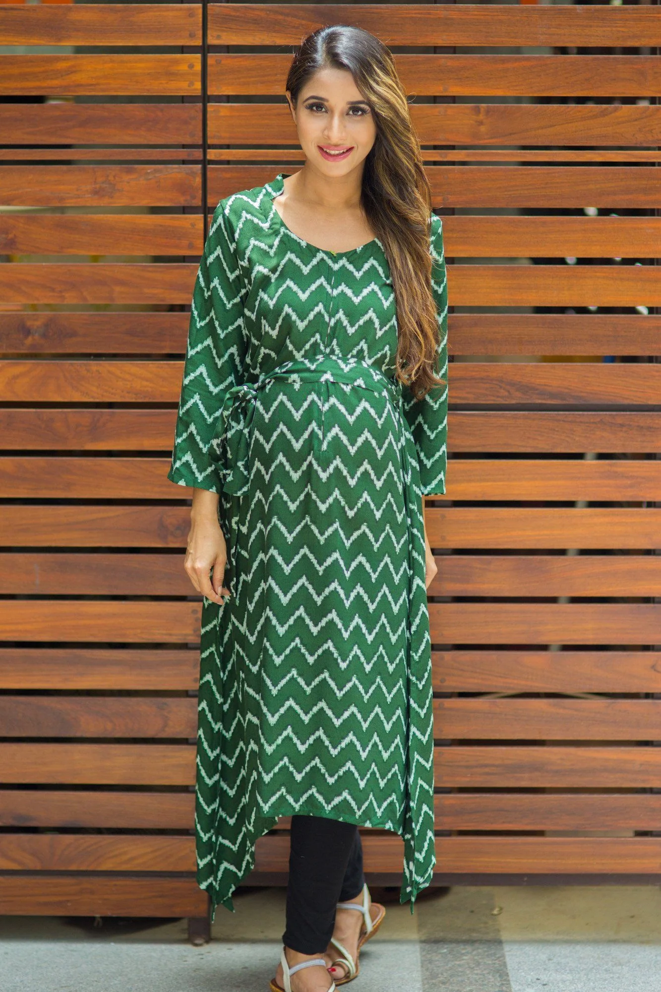 Deep Green Zig-Zag Printed Nursing Kurta - Chenance
