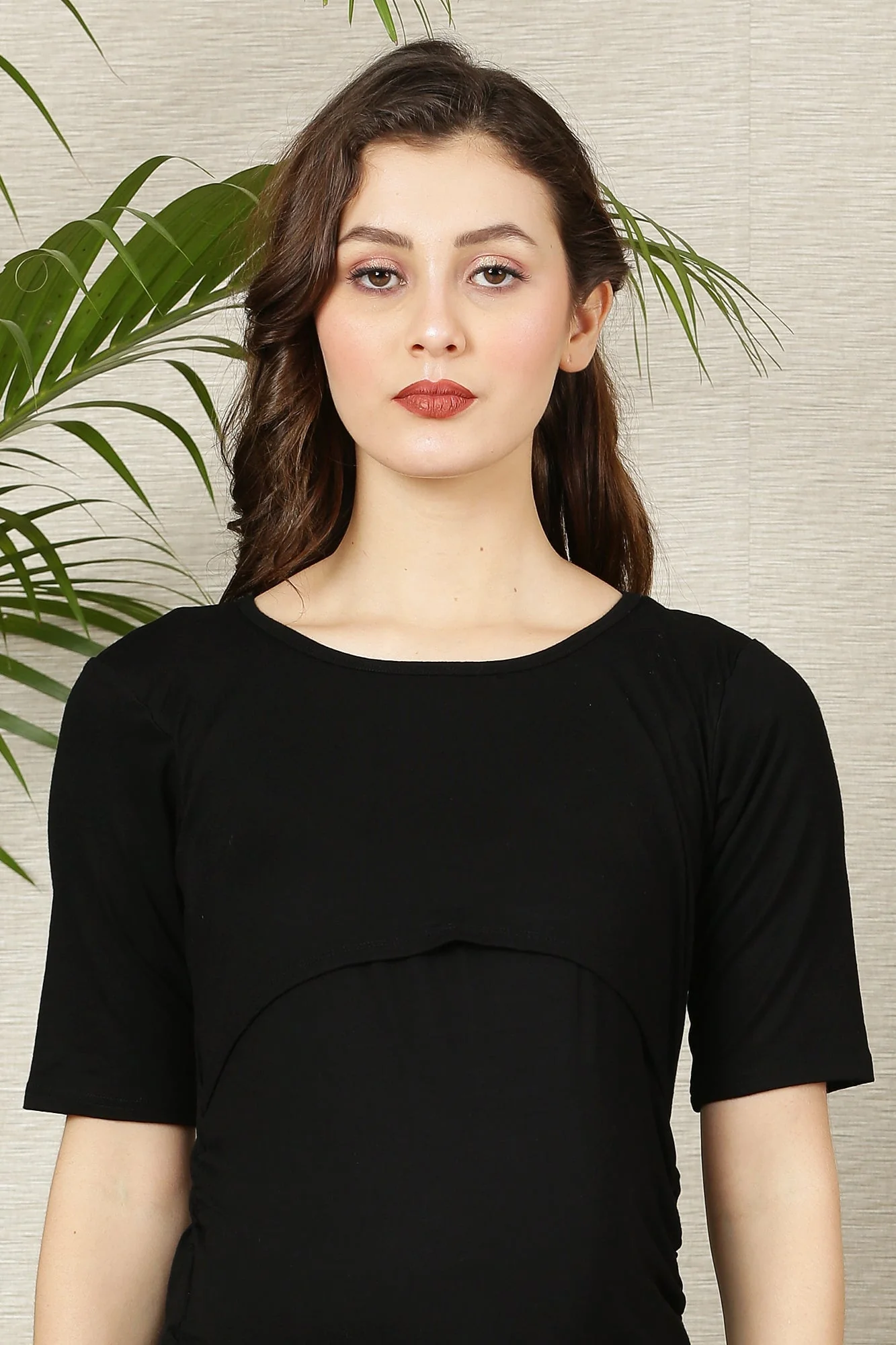 Warm Black Ruched Maternity & Nursing Top - Chenance