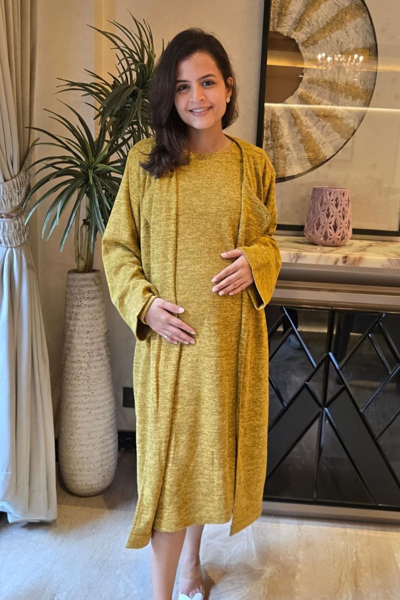 Cozy Mustard Maternity Winter Cover Up - Chenance