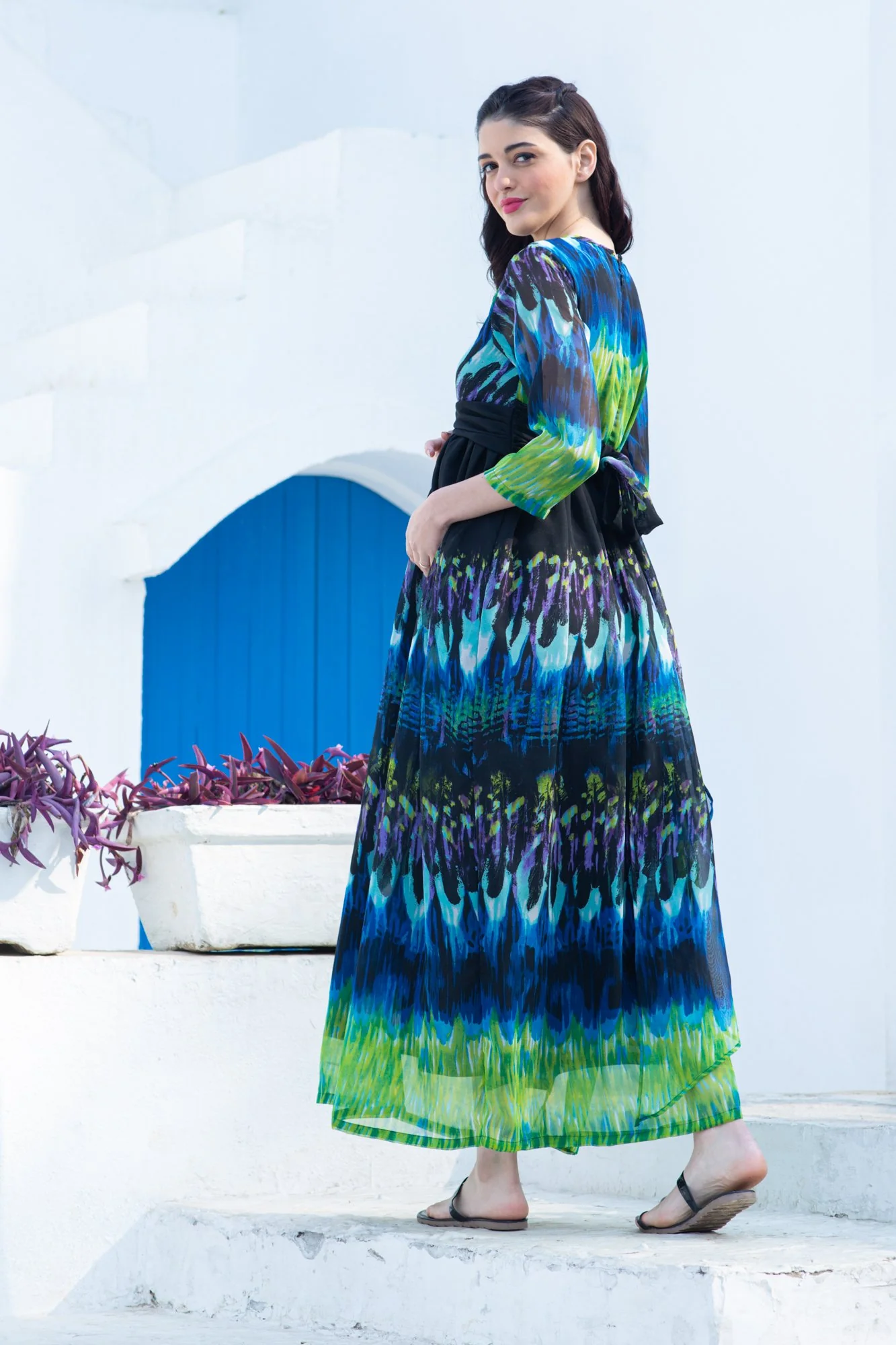 Aquamarine Splash Maternity Knot Dress - Chenance