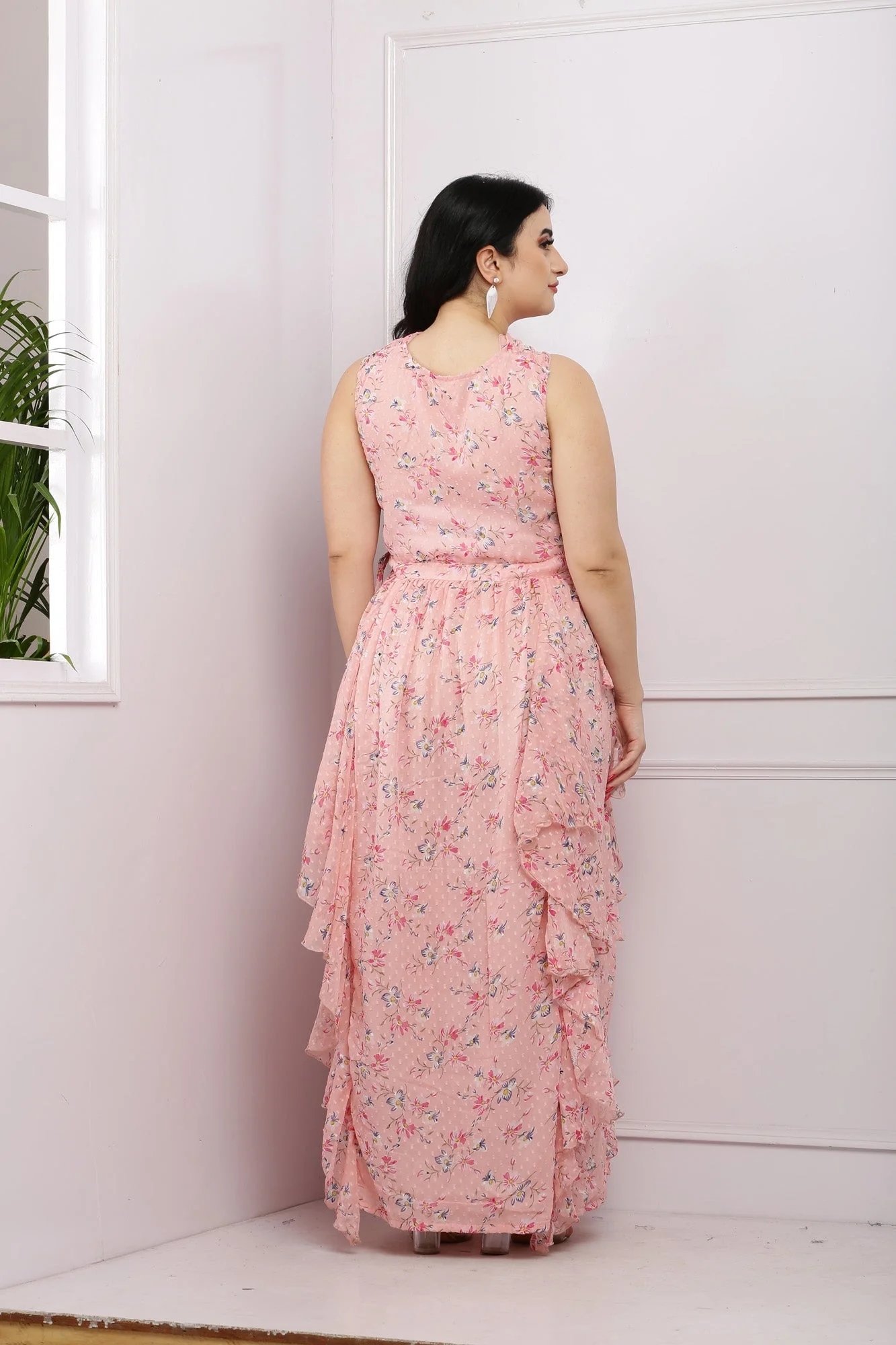 Classy Criss Cross Peach Floral Maternity & Nursing Flow Dress - Chenance