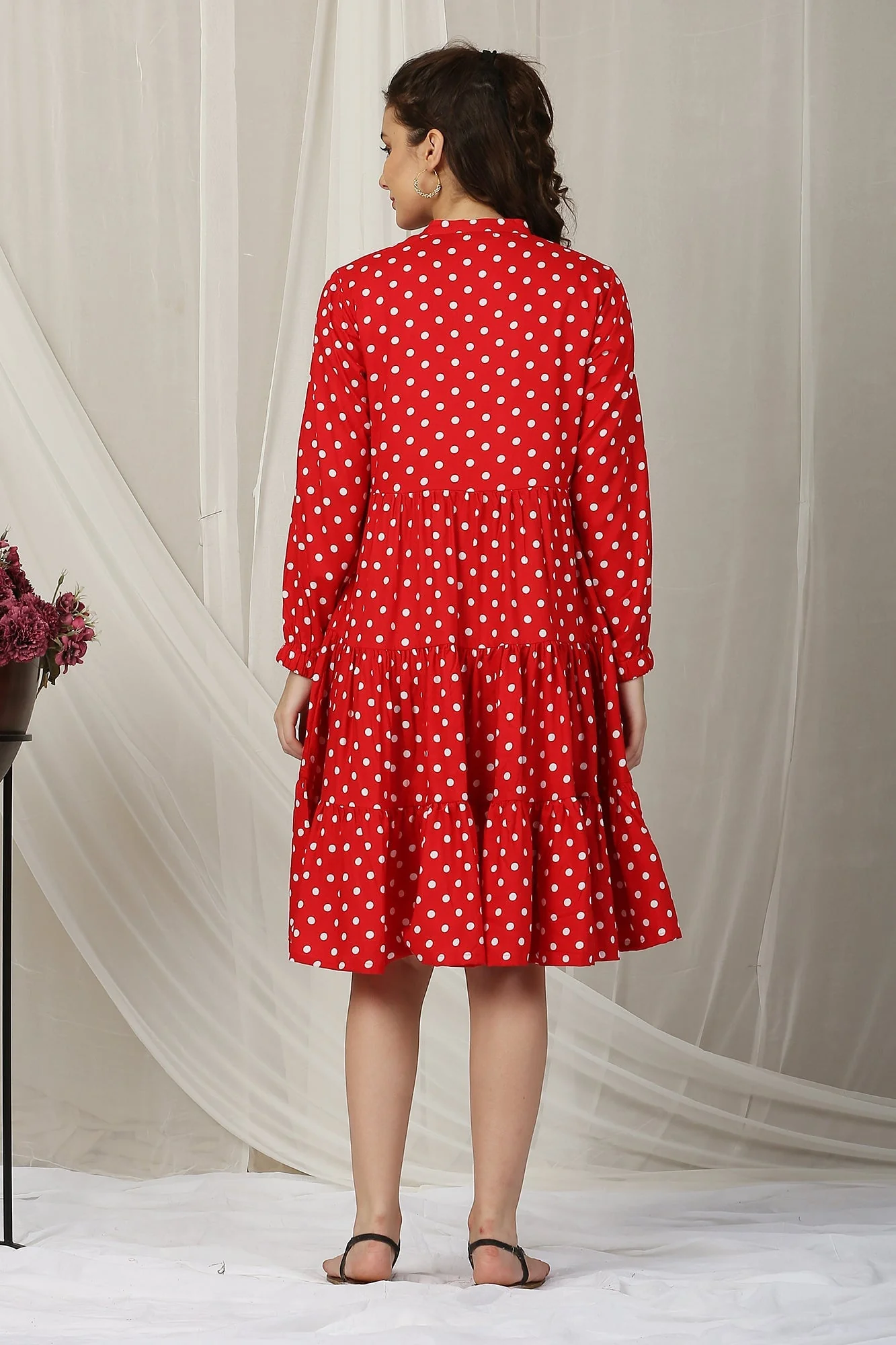 Timeless Red Polka Maternity & Nursing Layered Dress - Chenance