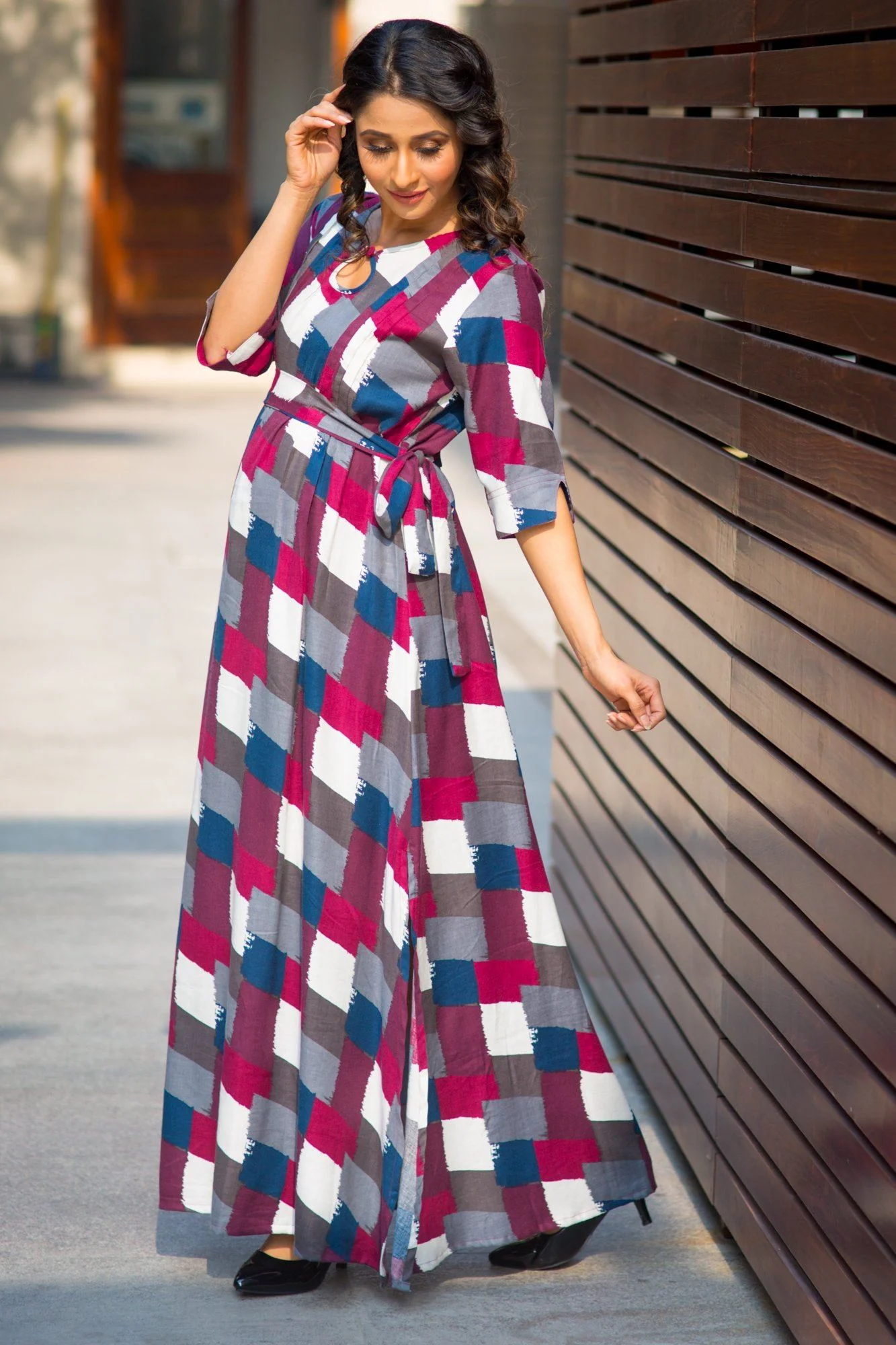 Titan Patch Side Slit Concealed Zips Maternity & Nursing Dress - Chenance