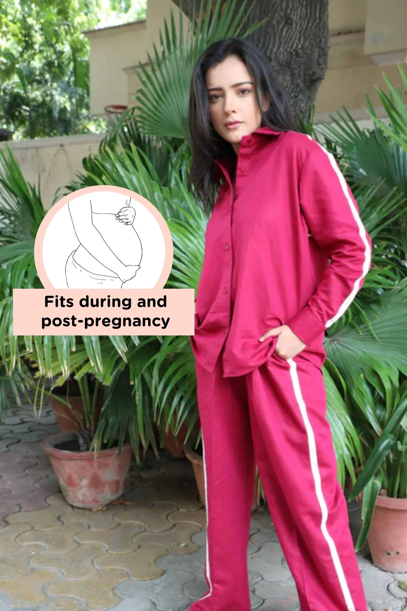 Classy Fuchsia Maternity & Nursing Coord Set (Cotton Linen) (2 pc) - Chenance