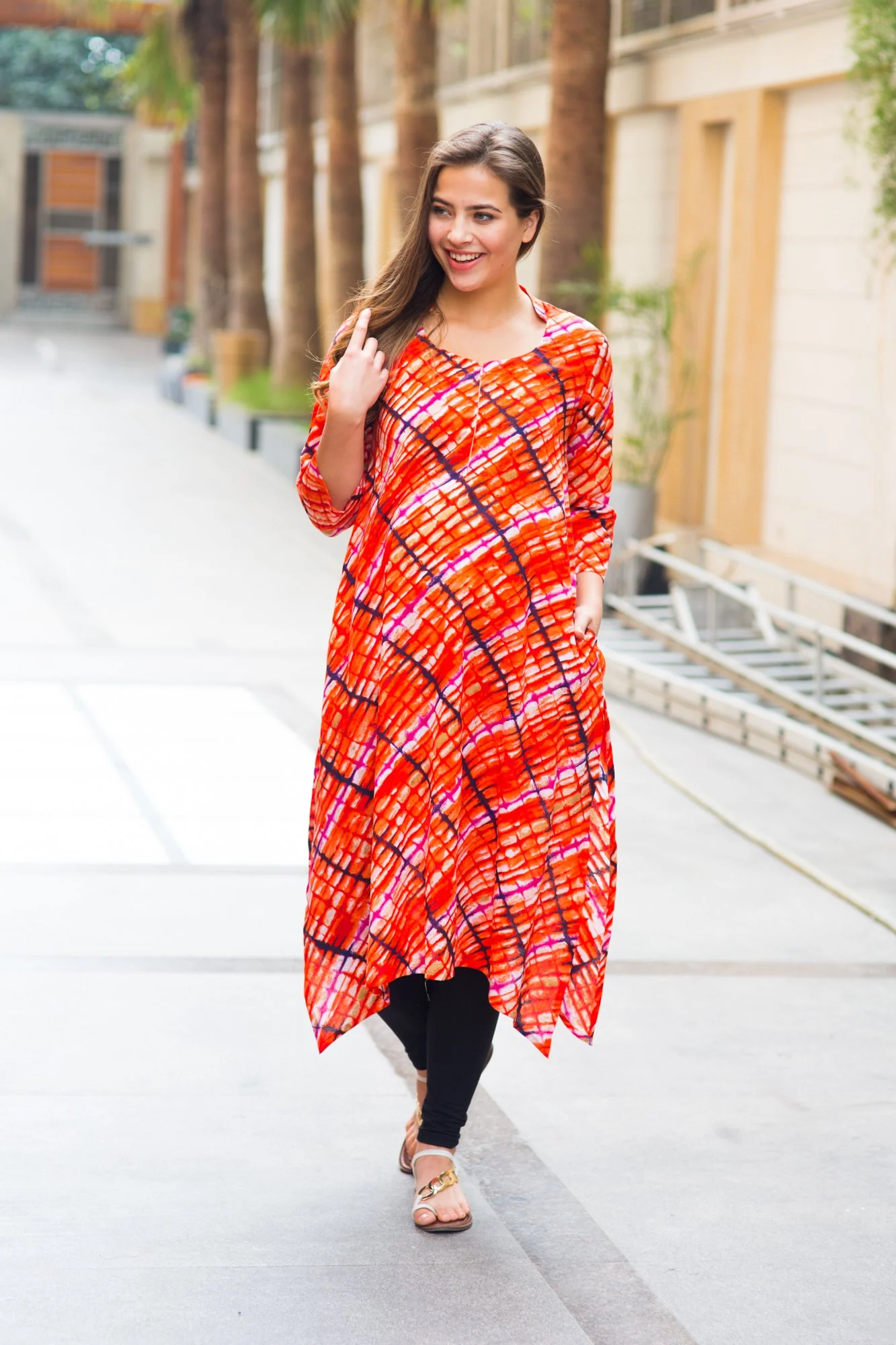 Abstract Saffron Cotton Maternity & Nursing Kurta - Chenance