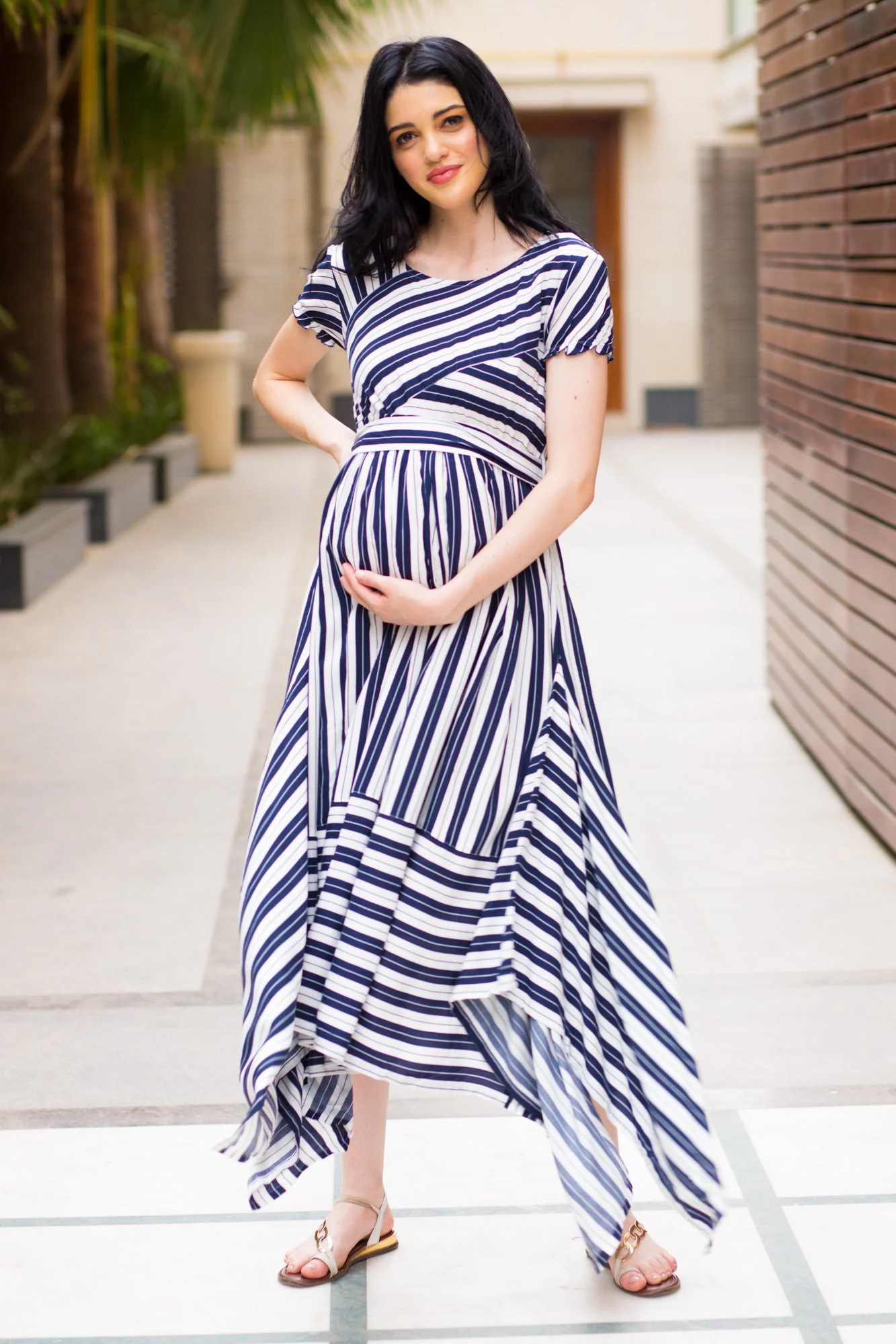 Unique Assymetrical Striped Maternity Dress - Chenance