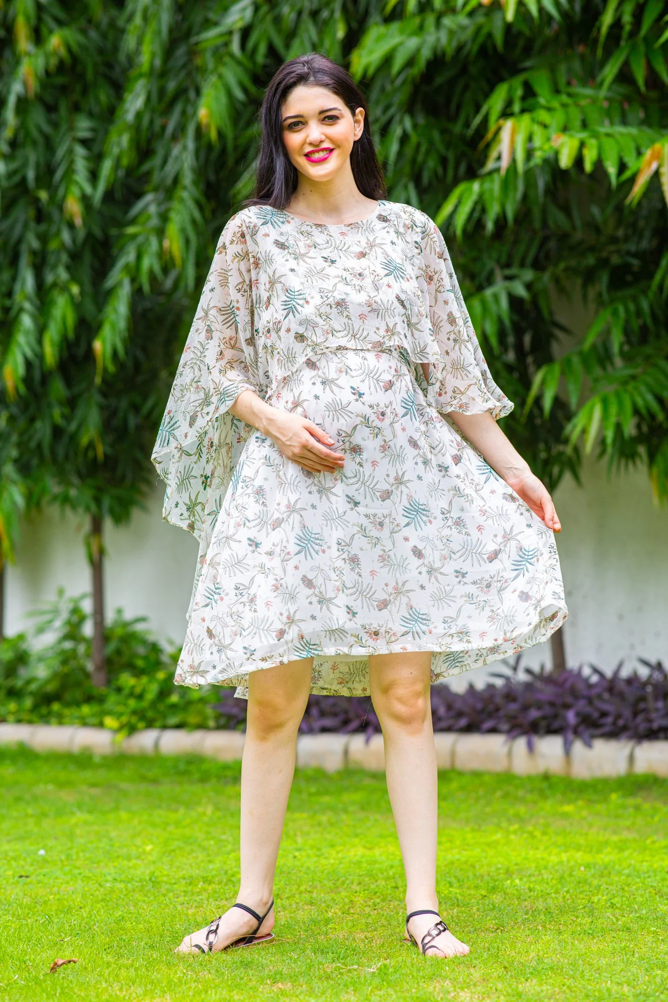 Angelic Leafy Maternity & Nursing Flap Dress - Chenance