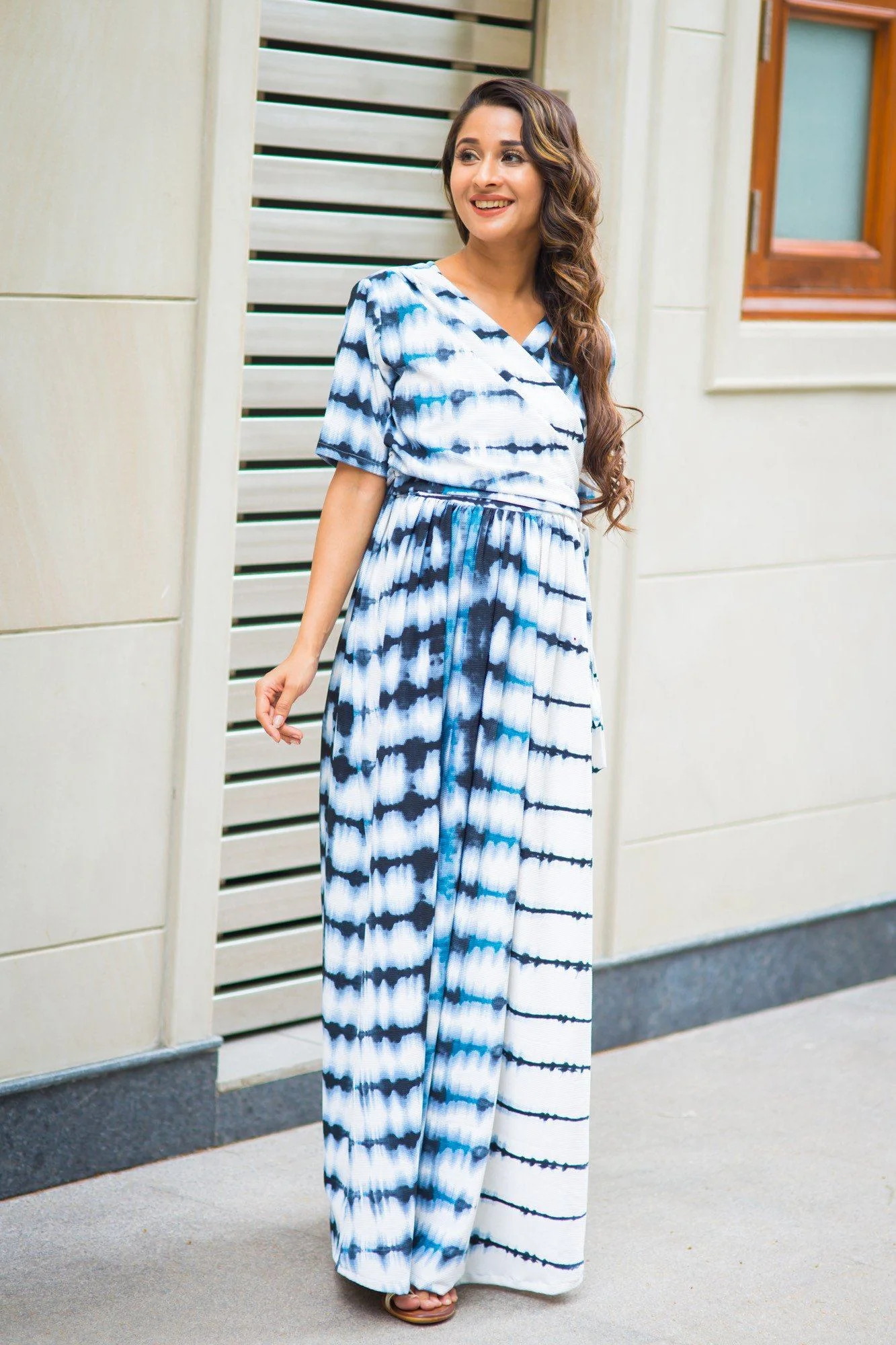 Shades Of Blue Maternity & Nursing Wrap Dress - Chenance