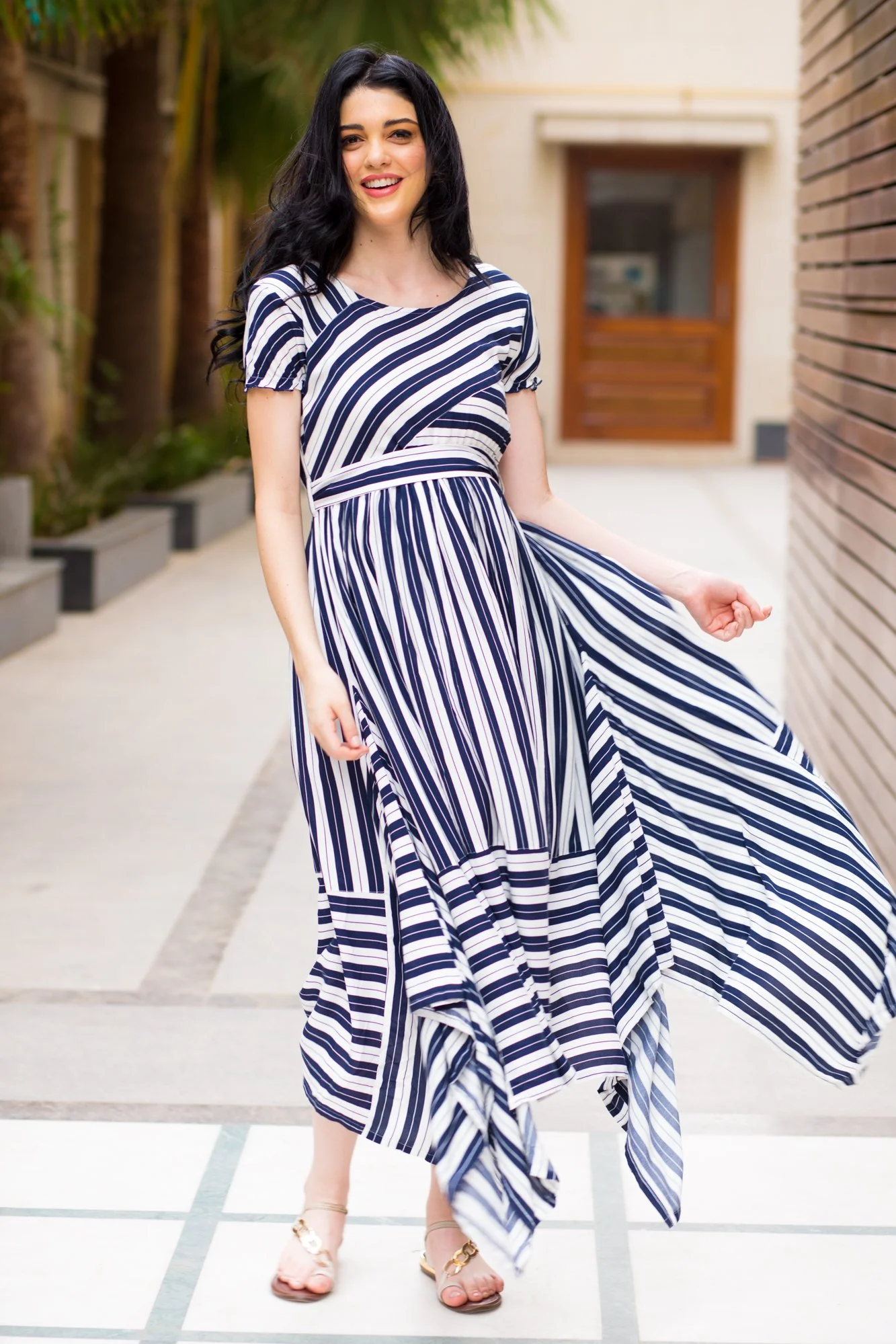 Unique Assymetrical Striped Maternity Dress - Chenance