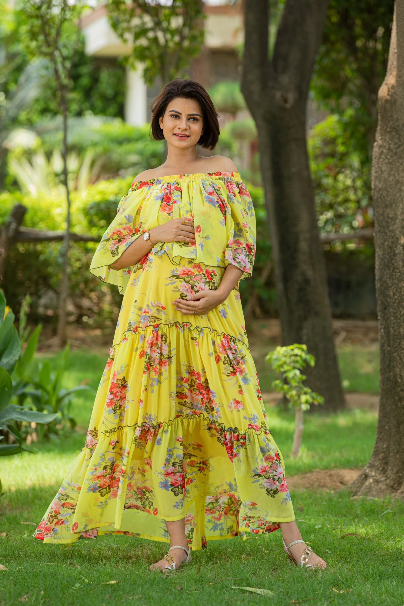 Sunshine Off-Shoulder Maternity Maxi Dress - Chenance