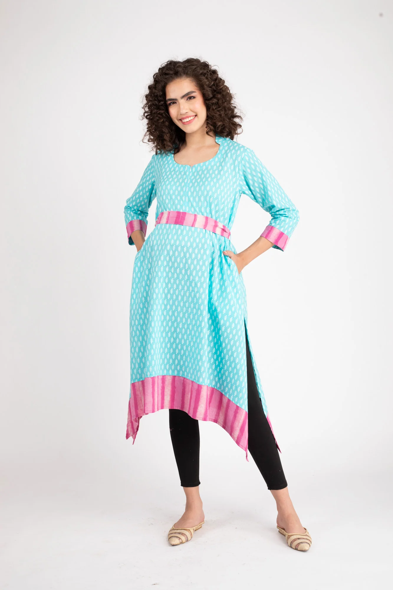 Turquoise Front Zip Nursing Kurta (100% Cotton) - Chenance