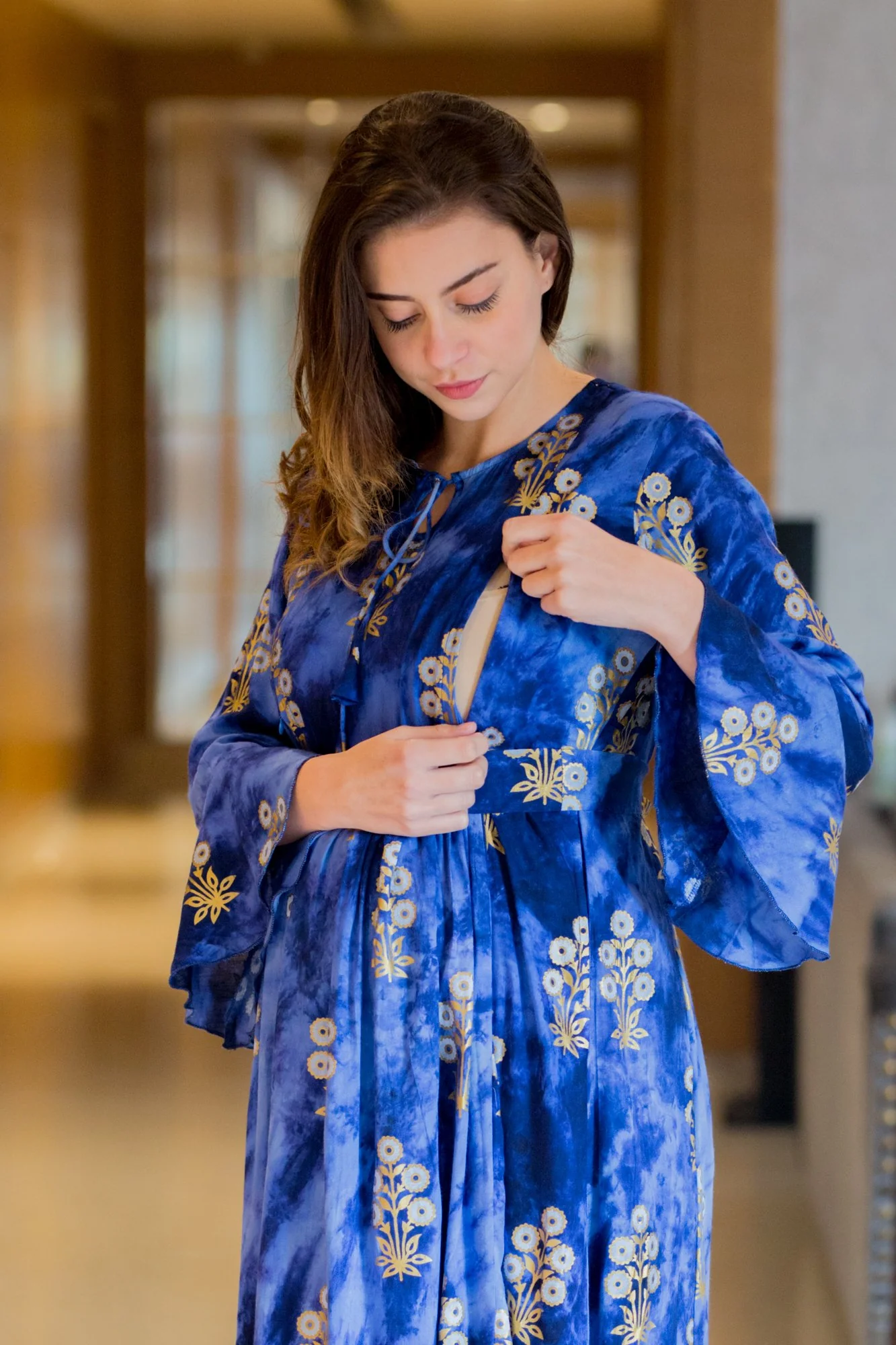 Cloudy Blue Maternity & Nursing Kurta Dress - Chenance