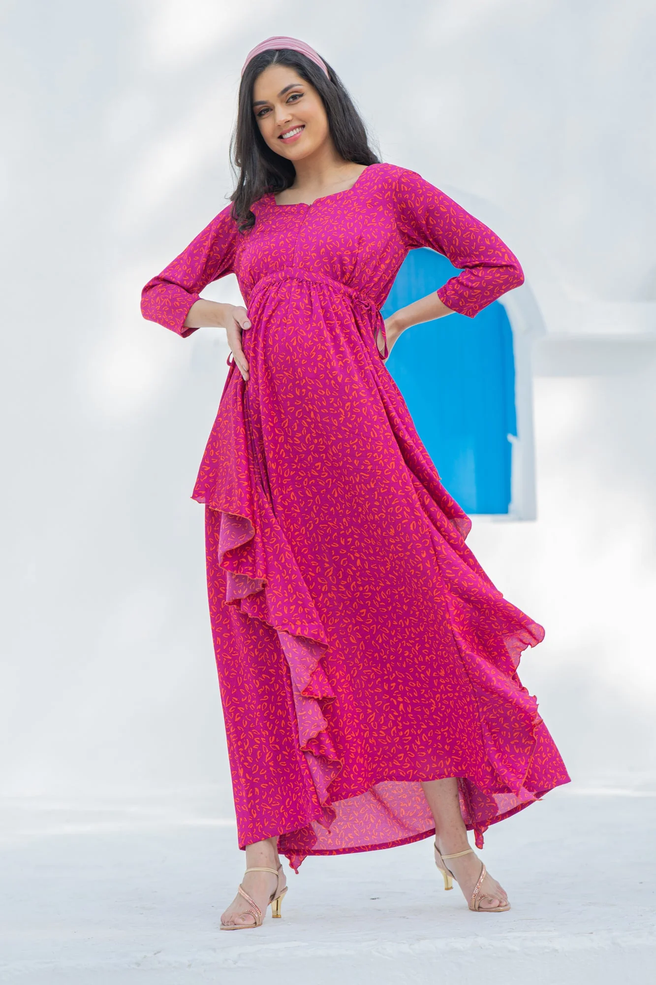 Paradise Fuschia Maternity & Nursing Flow Dress - Chenance