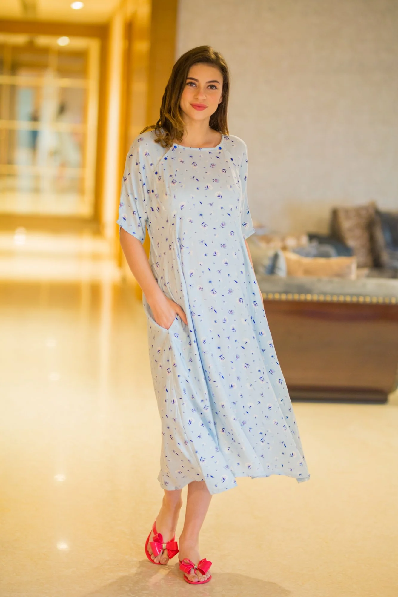 Cozy Shoulder Snap Maternity & Nursing Dress / Delivery Gown/ Night Dress - Chenance