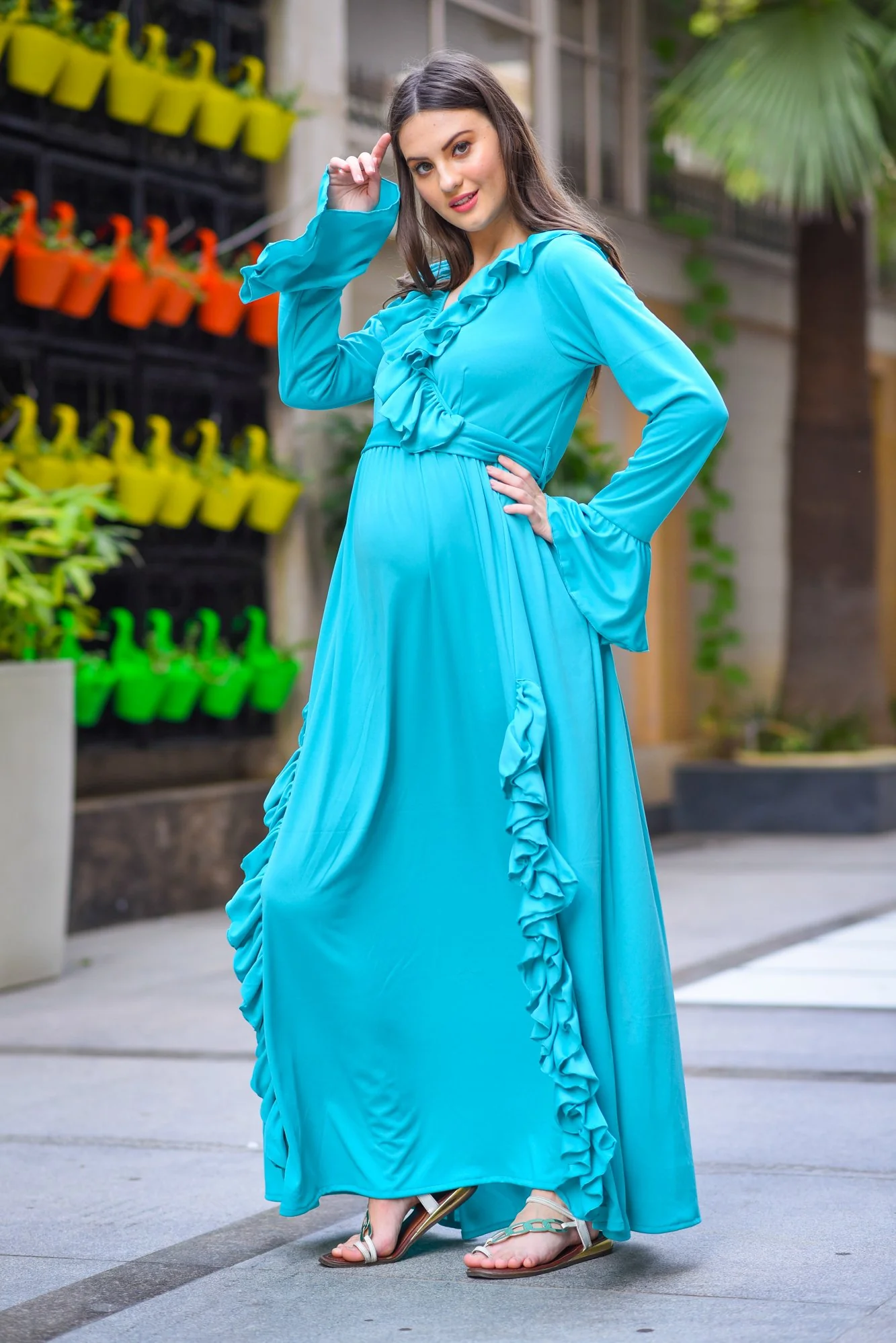 Sky Blue Stretchable Maternity Dress - Chenance