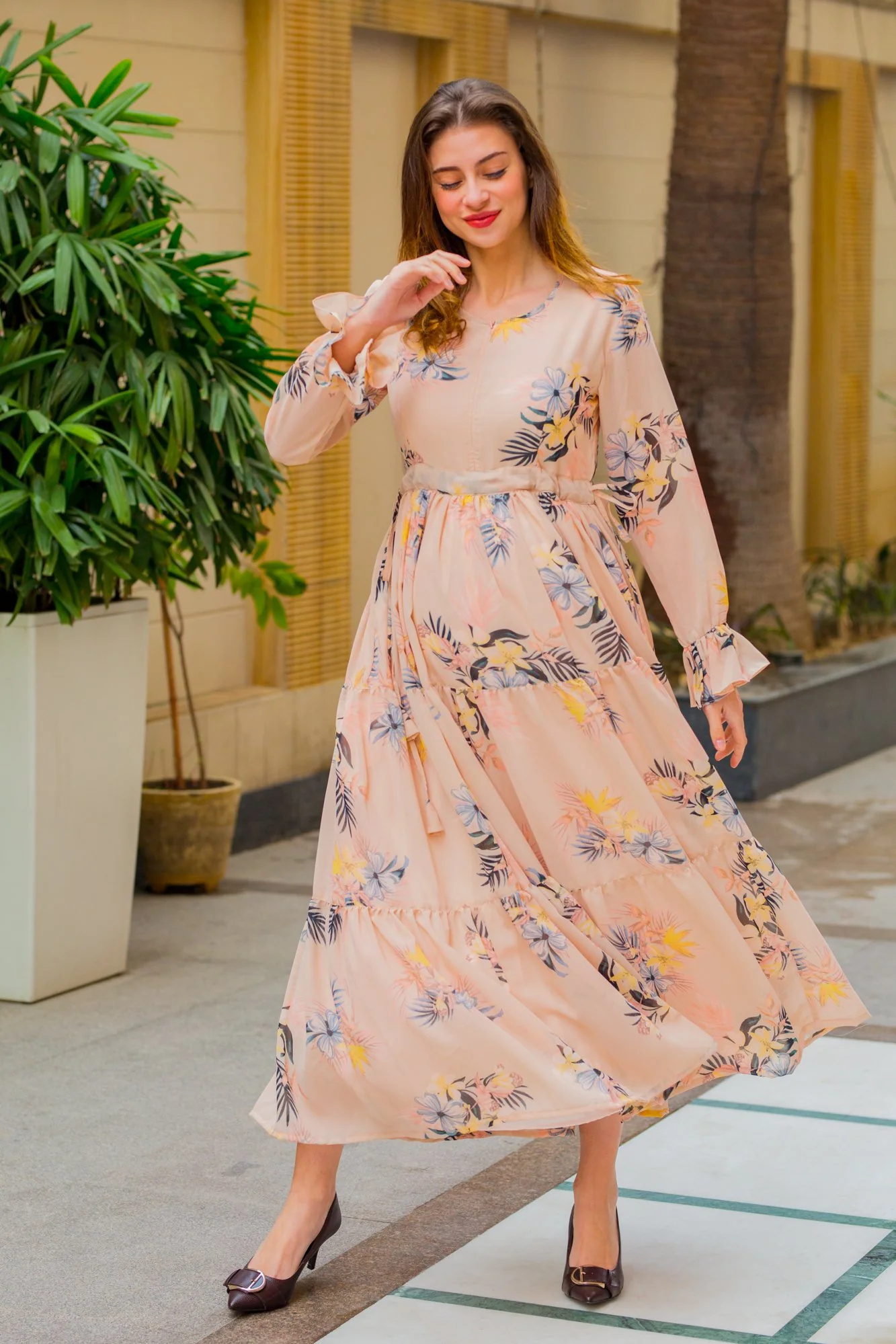 Soft Peachy Maternity & Nursing Layer Dress - Chenance
