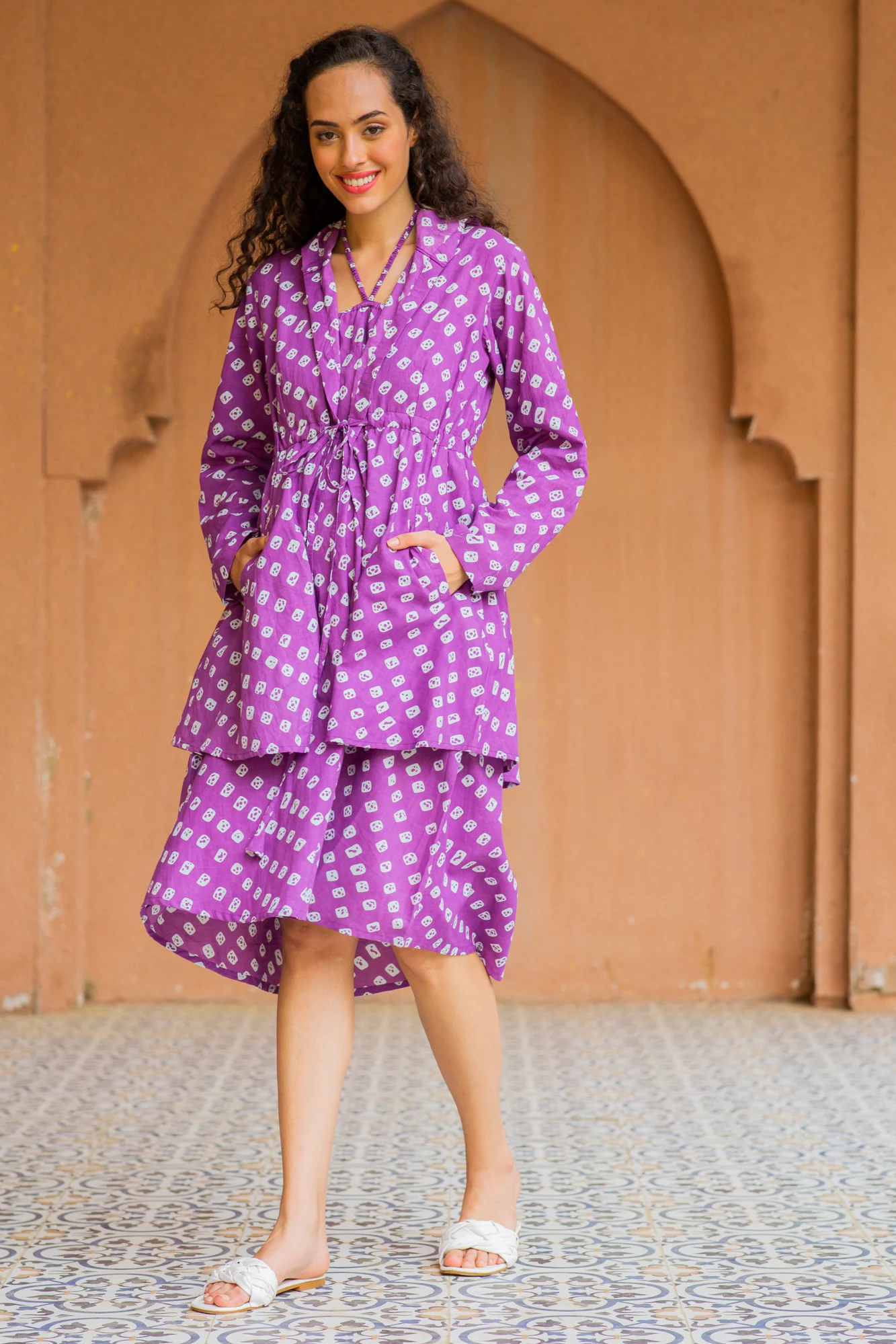 Violet Sprinkle Maternity Hoodie Dress (100% Cotton) (Set Of 2) - Chenance