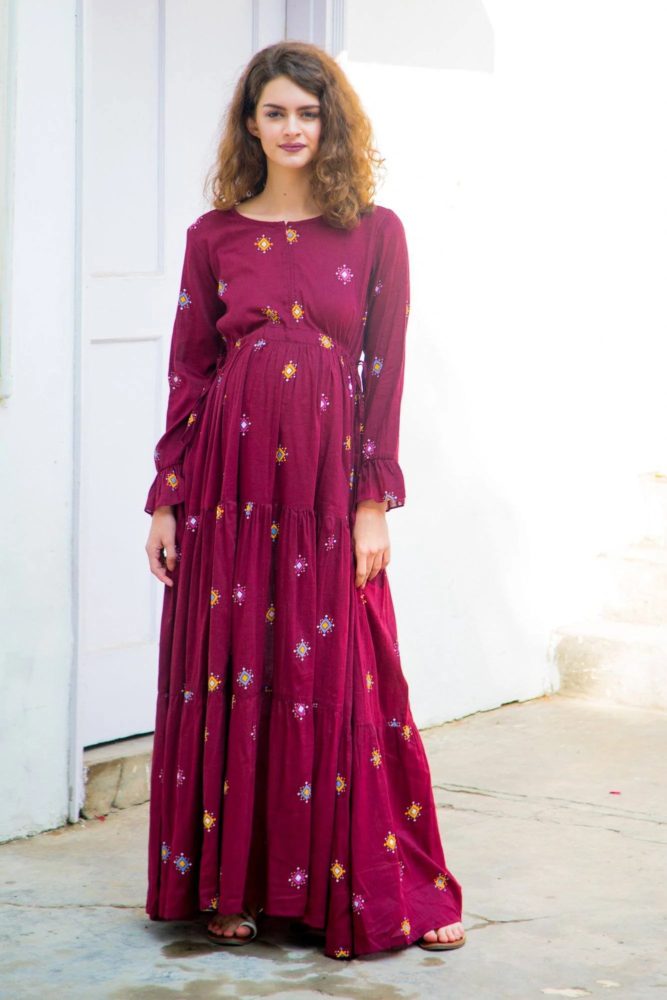 Crimson Layered Maternity & Nursing Dress - Chenance