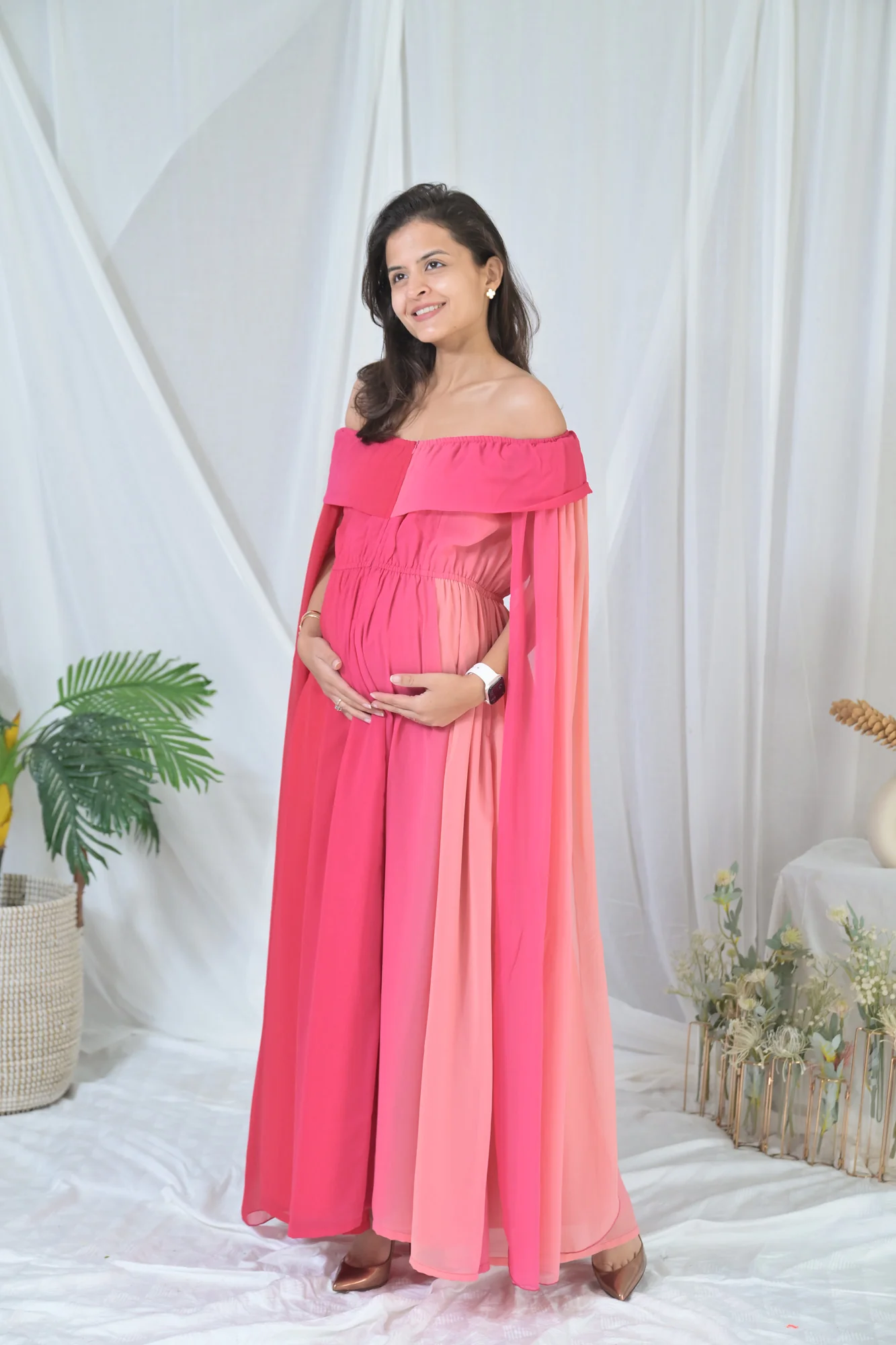 Victoria Pink Butterflying Sleeves Maternity & Nursing Dress - Chenance