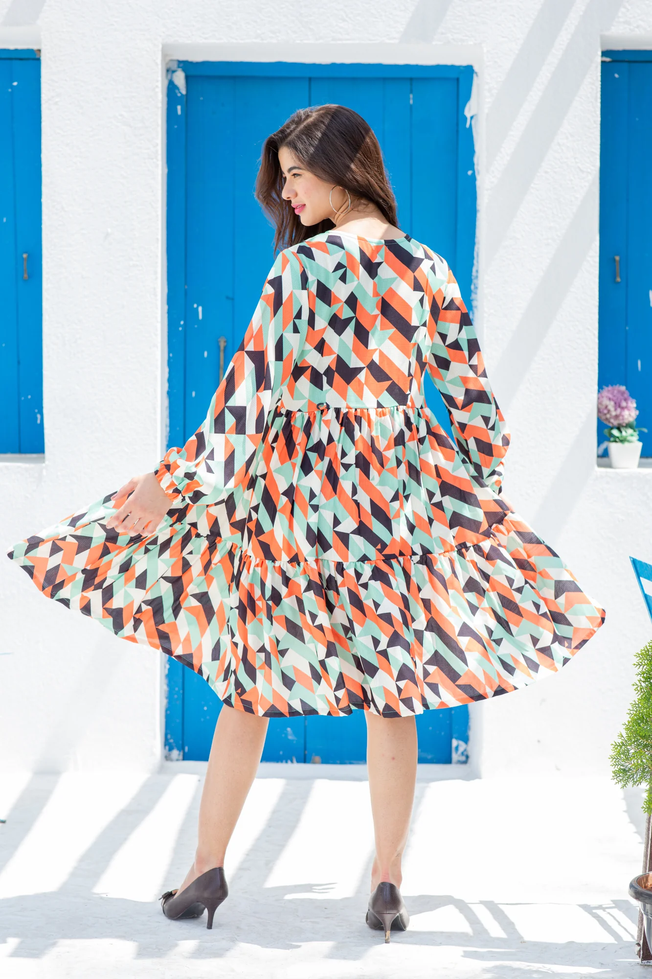 Abstract Boho Maternity & Nursing Knee Dress - Chenance