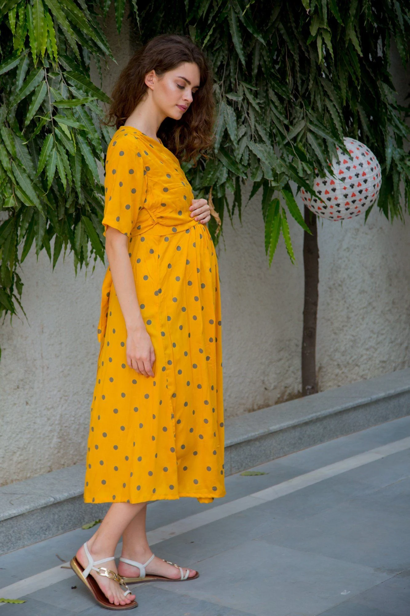 Sunrise Polka Maternity & Nursing Wrap Midi Dress - Chenance