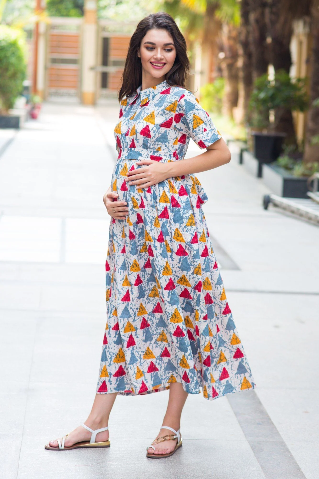Cotton Cheery Baltic Triangle Maternity & Nursing Dress - Chenance