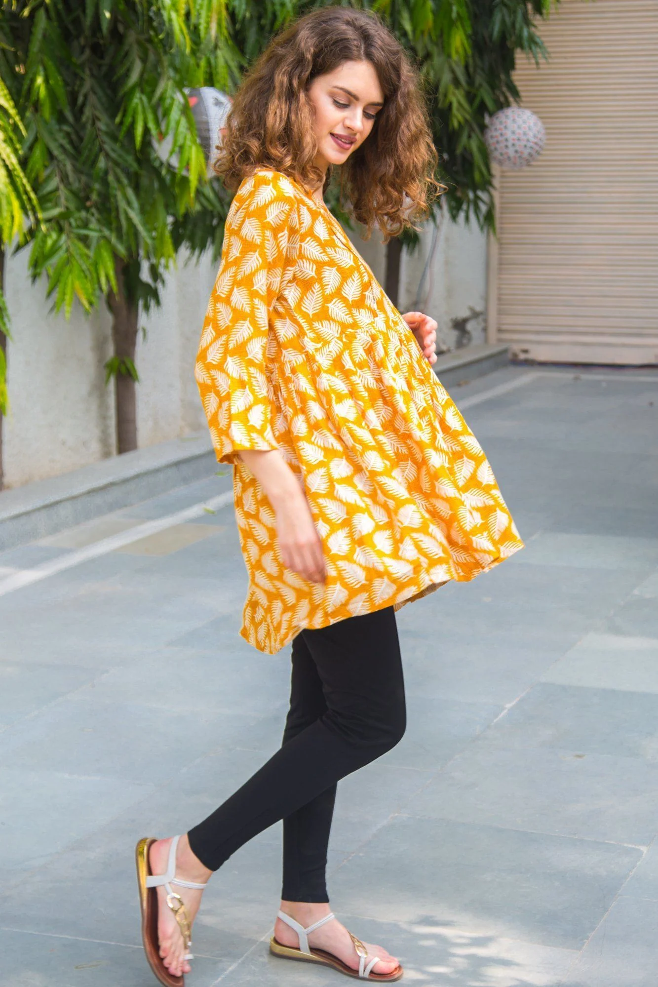 Yellow Leafy Maternity & Nursing Top - Chenance