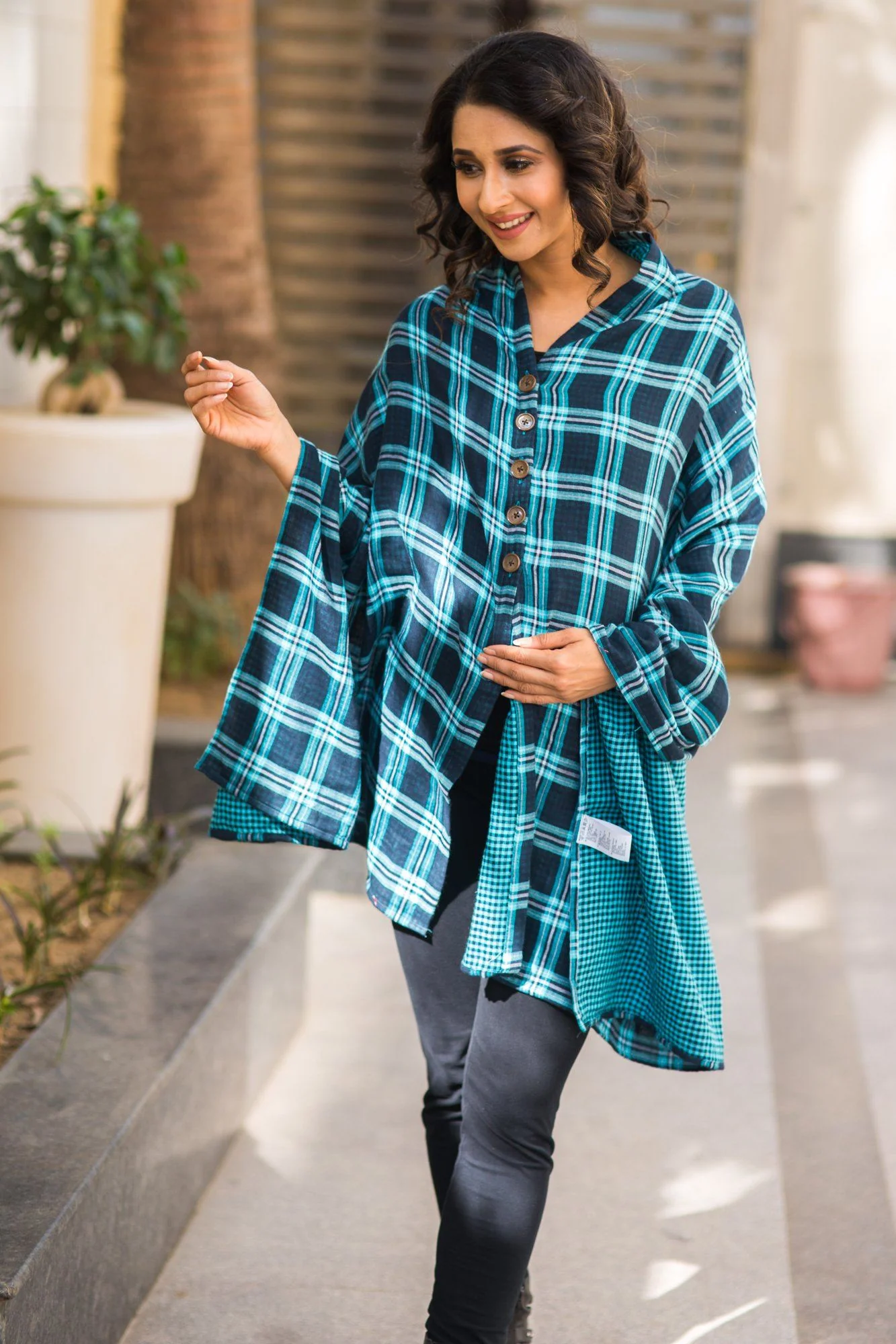 2 in 1 Double Sided Luxe Ocean Plaid Nursing Stole - Chenance
