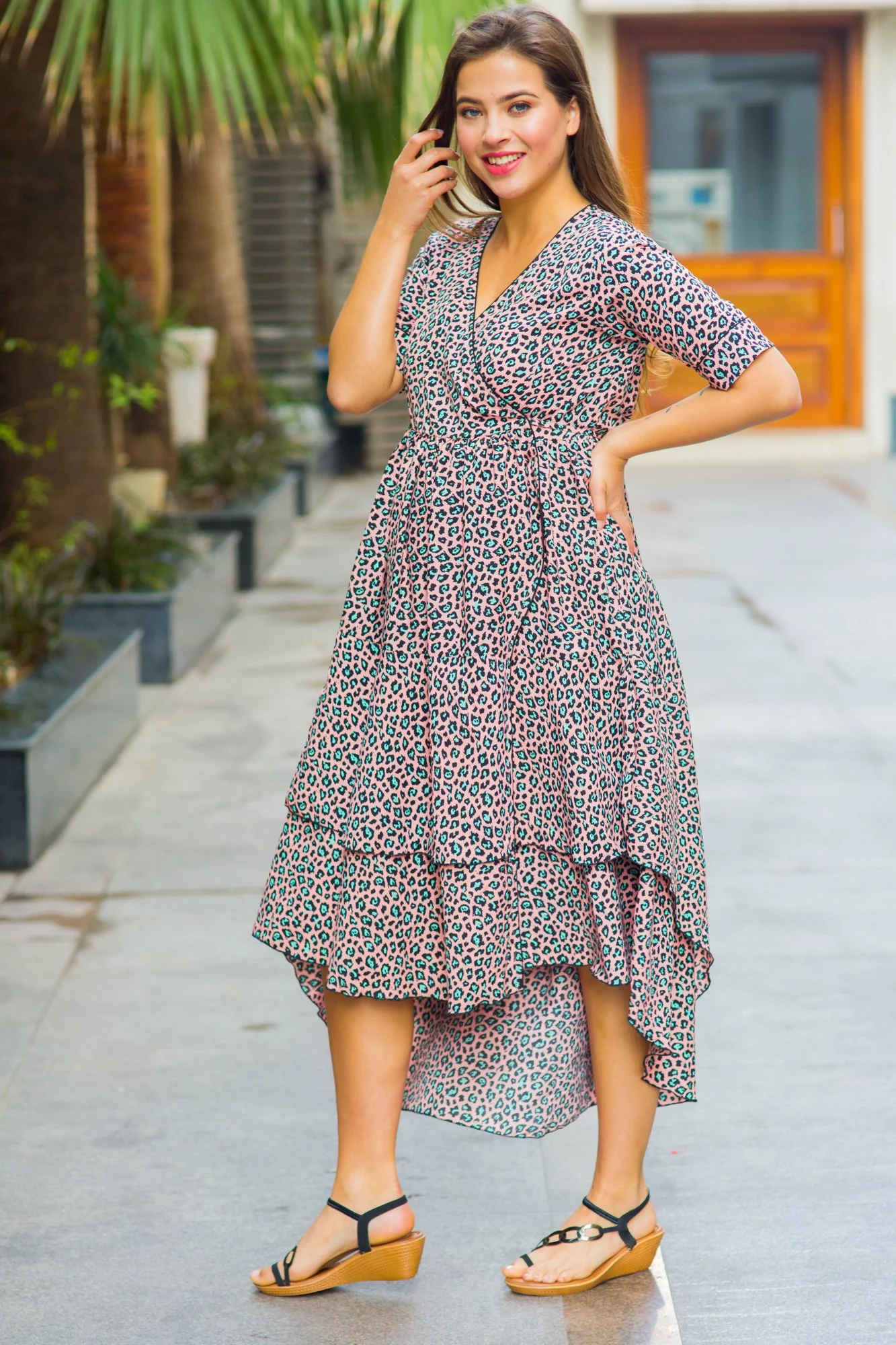 Peachy Pattern Maternity & Nursing Flair Dress - Chenance