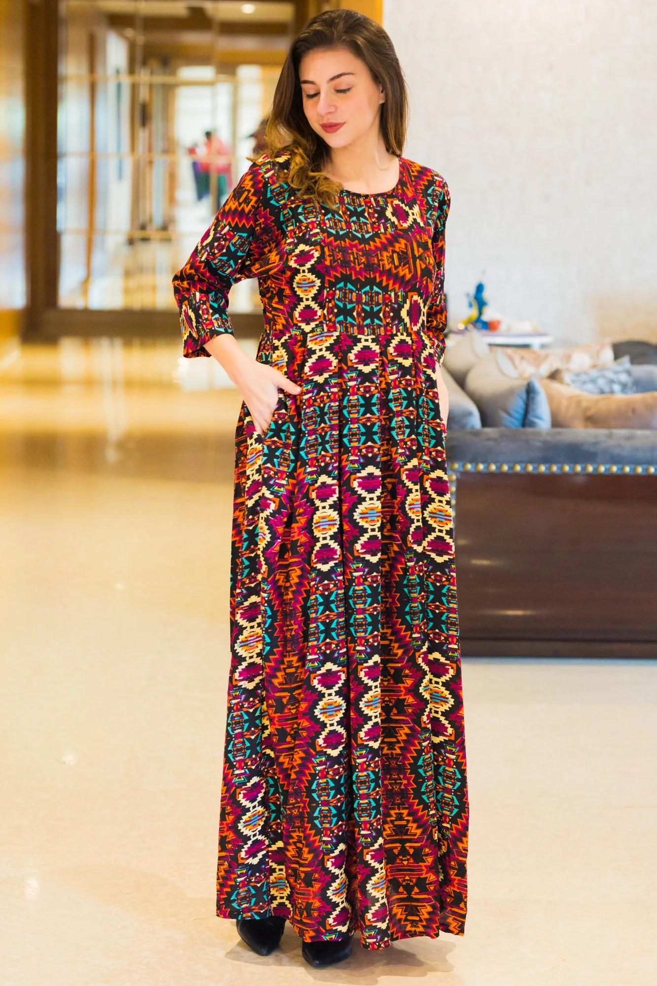 Sunshine Aztec Concealed Zip Maternity & Nursing Maxi - Chenance