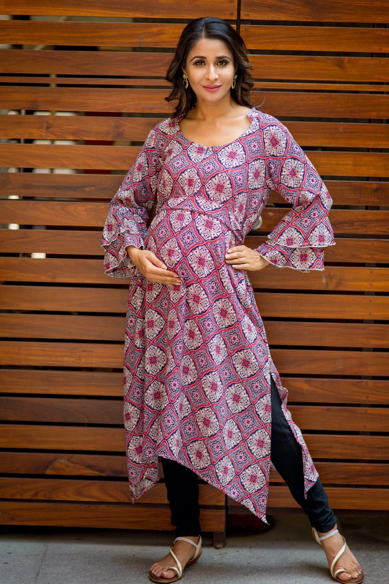 Crimson Printed Maternity and Nursing Kurta Dress - Chenance