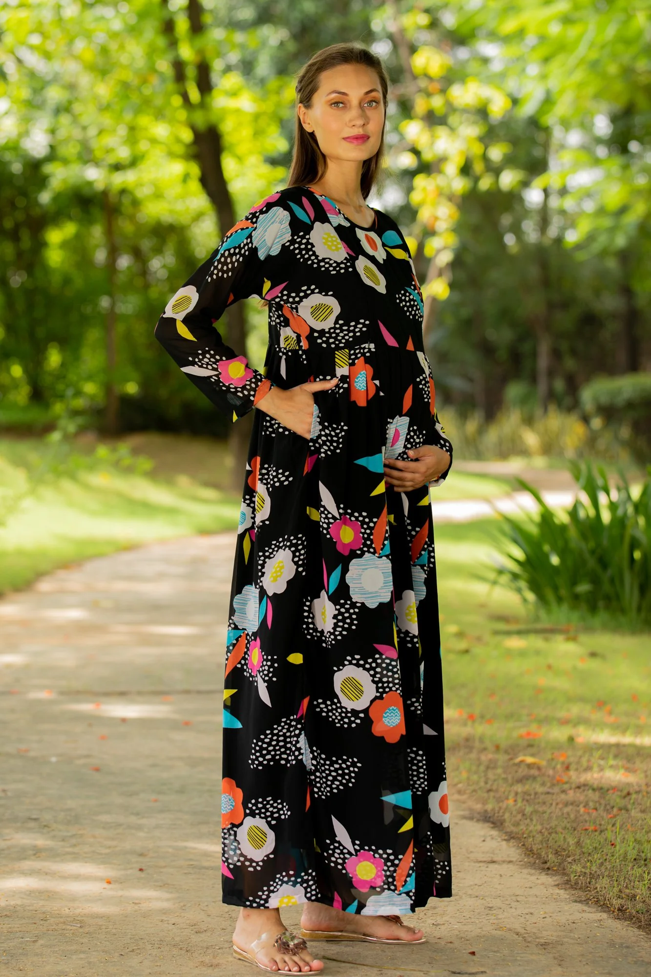 Vivacious Flowerbomb Concealed Zip Maternity & Nursing Maxi - Chenance